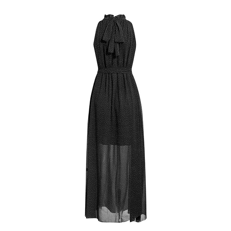 Boho Elegant A-Line Lotus Leaf Print Sleeveless Long Dress with Stand Collar - Perfect for Summer Beach Vacations, Boho Chic Outfits, and Casual Elegant Occasions