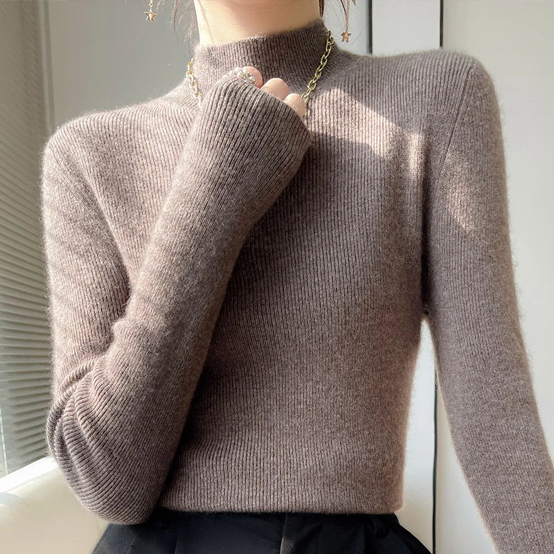 2022 Women's Cashmere Sweater Winter Warm Half Turtleneck Pullover Soft Comfortable Pure Color Knit Top for Casual Outfits & Office Wear
