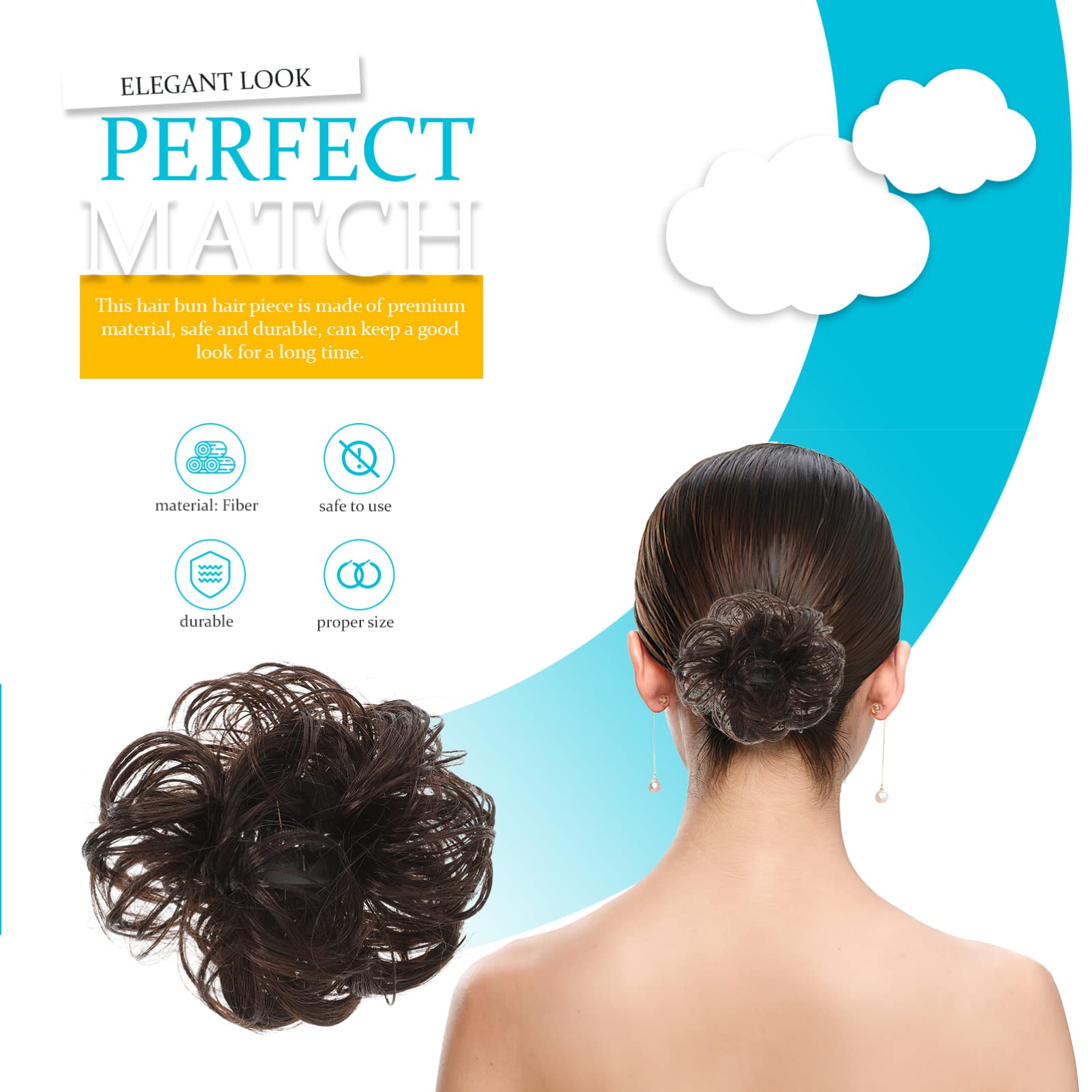 Lurrose 2Pcs Women's Hair Barrettes - Short Human Hair Extension Bun with Elastic Rubber Bands, Fake Buns & Fiber Bread for Natural Look | Perfect for Updos, Ponytails, and Miss Curls Hairstyles