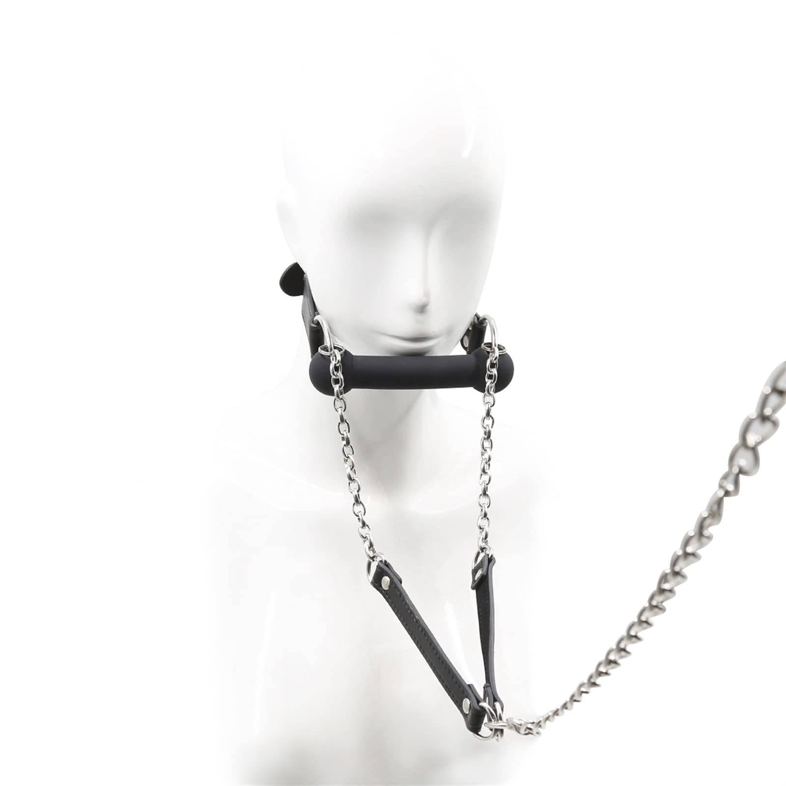 Premium Black Leather BDSM Harness with Silicone Dog Bone Ball Gag & Leash - Adjustable Adult Bondage Gear for Couples Play, Roleplay, and Flirting - Sensual Sex Toy for Spicing Up Your Bedroom Games (Black with Leash) - Perfect for BDSM Enthusiasts, Couples Looking to Explore Kink, and Adult Roleplay Scenarios