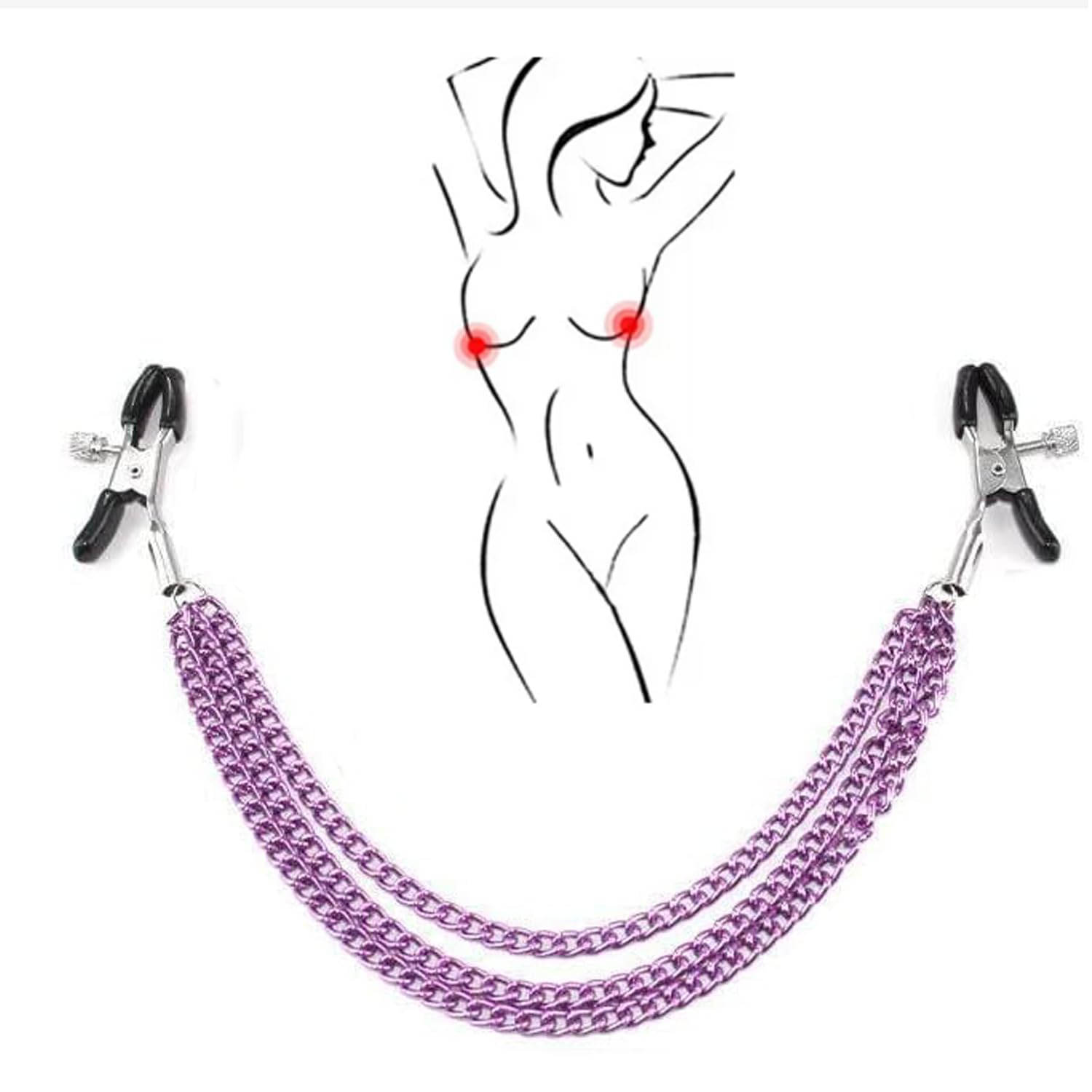 Adjustable Stainless Steel Nipple Clamps - 2PCS Non-Piercing BDSM Adult Toys with Chain for Couples | Sensual Play & Spice Up Your Intimate Moments