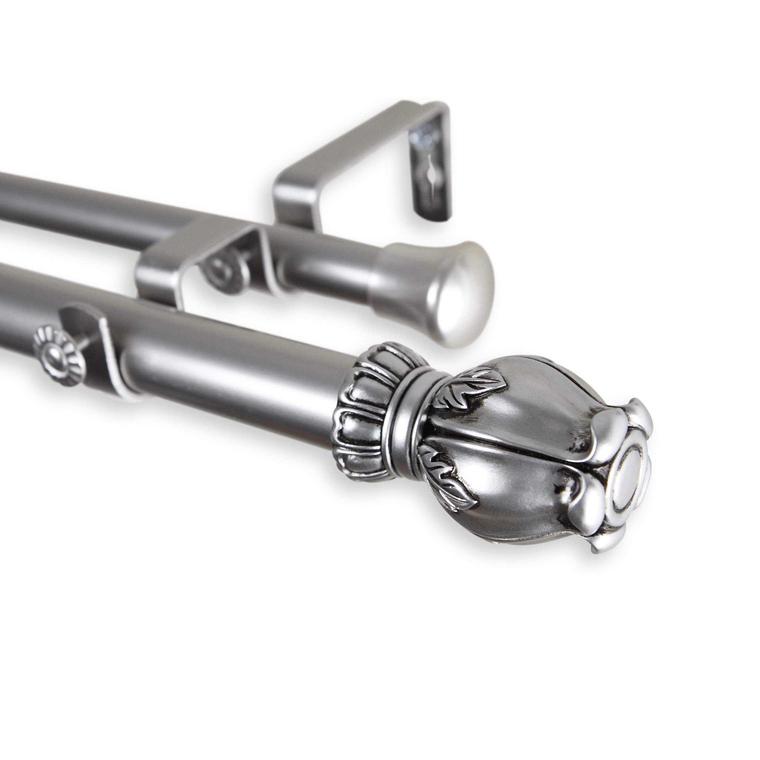 Rod Desyne 1 Inch Double Curtain Rod 160-240 Inches Adjustable Length Satin Nickel Finish for Living Room Bedroom Window Treatments