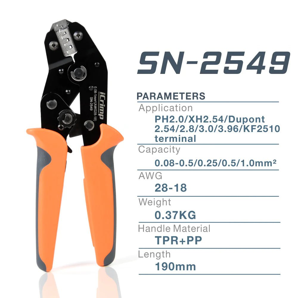 Professional Ratcheting Wire Crimper Tool for JST ZH 1.5mm, PH 2.0mm, XH 2.5mm, VH 3.96mm & Dupont 2.54mm Pitch Open Barrel Terminals - Ideal for Electrical Wiring, DIY Projects & Automotive Repairs