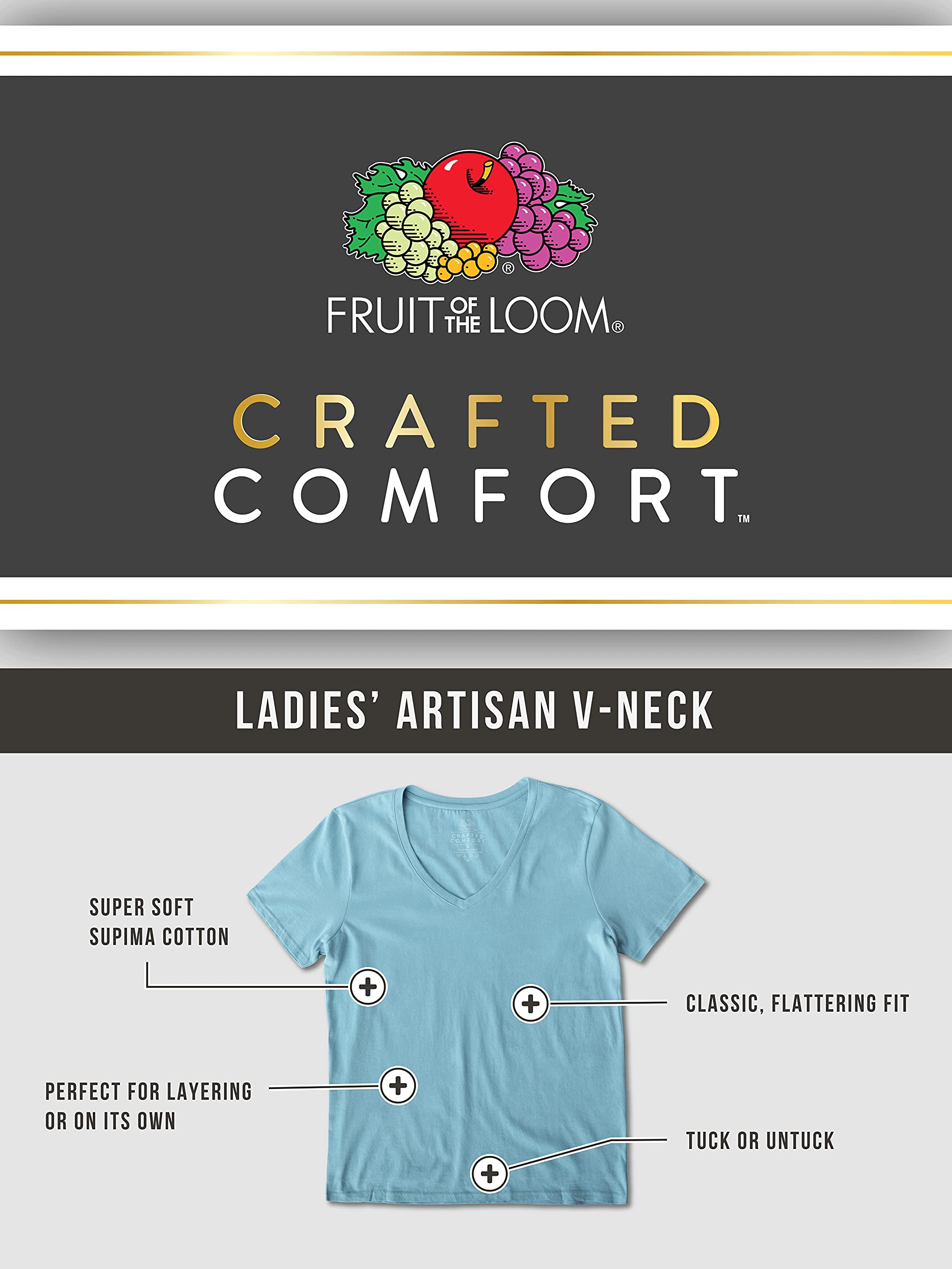 Fruit of the Loom Women's Pima Cotton Short Sleeve T-Shirt - Soft & Comfortable Crew Neck Tee for Casual Wear, Layering & Everyday Outfits