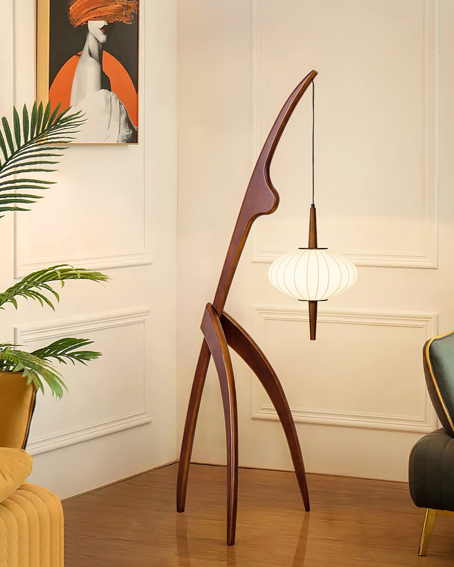 Modern Mantis Wood Floor Lamp - Adjustable Standing Light for Living Room, Bedroom & Office - Warm White LED Reading Light with Wooden Tripod Base - Perfect for Cozy Nights & Stylish Home Decor