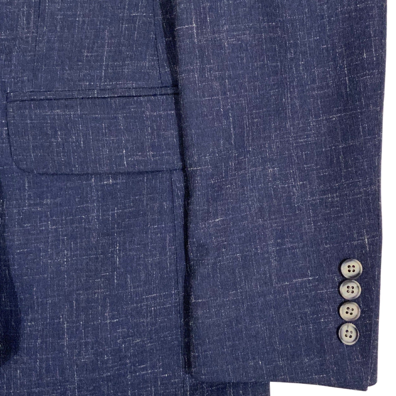 Premium Sapphire Blue Crosshatch Wool, Silk & Linen Blend Suit for Men - Elegant Business Attire & Formal Occasions