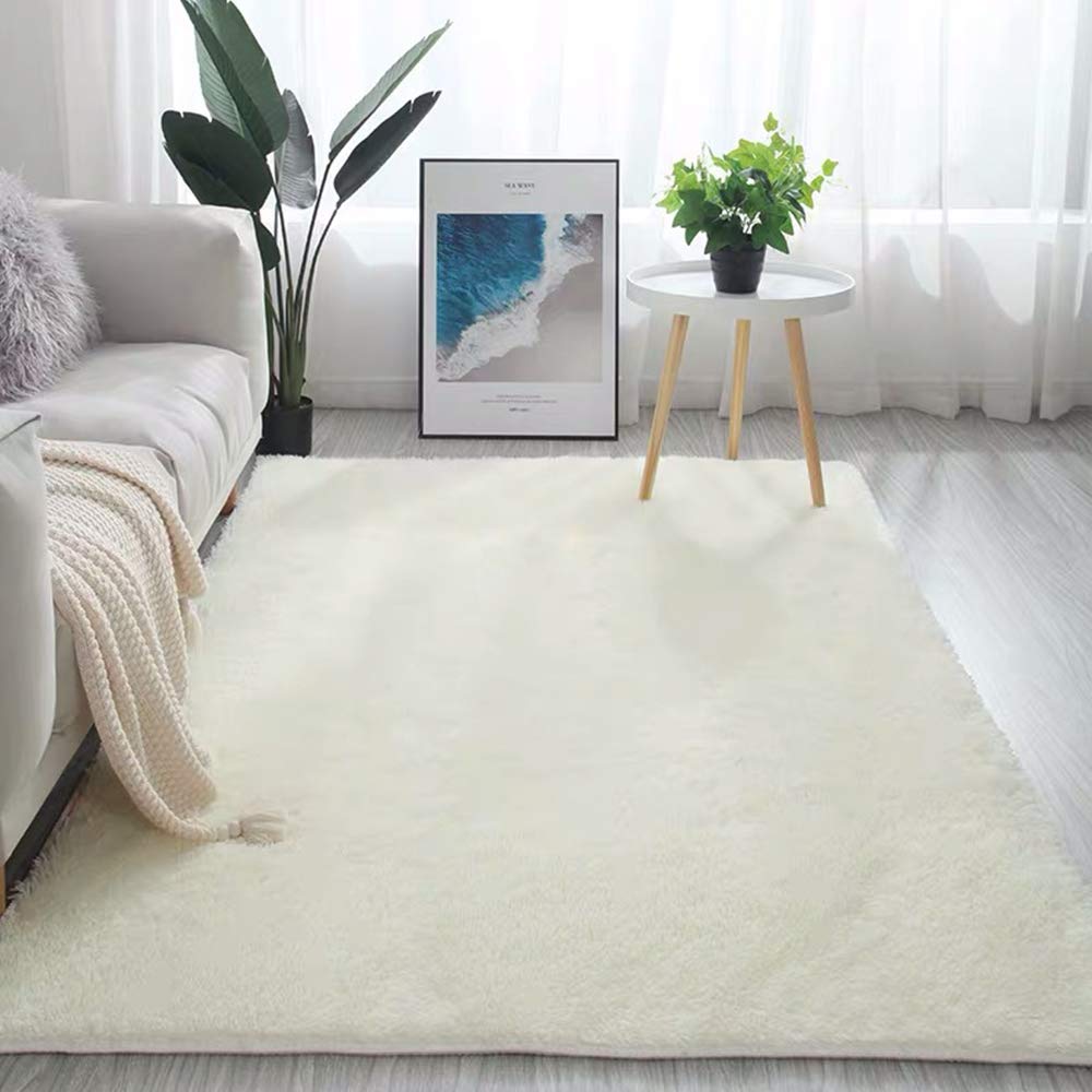 Ultra Soft Fluffy Kids Room Rug - 140x200cm Shaggy Nursery Carpet for Baby Bedroom, Girls & Boys Play Area - Cozy Home Decor Mats in Beige | Perfect for Playrooms, Nurseries & Living Rooms