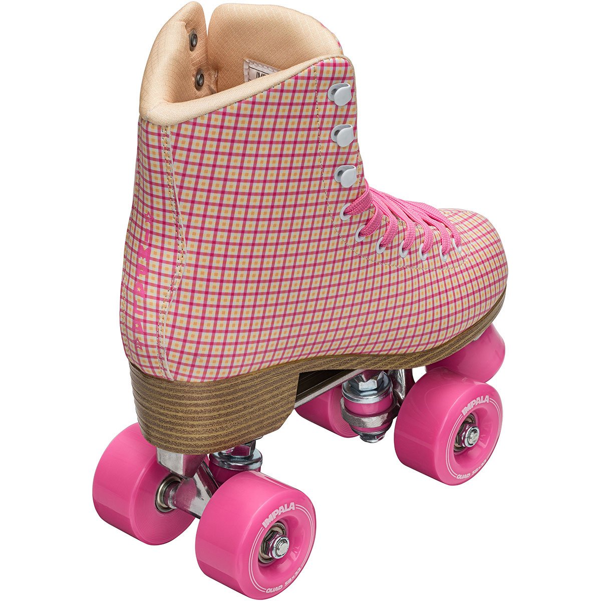 Impala Pink Tartan Roller Skates for Women - Retro Quad Skates with Light-Up Wheels - Perfect for Outdoor Skating, Roller Rinks, and Themed Parties