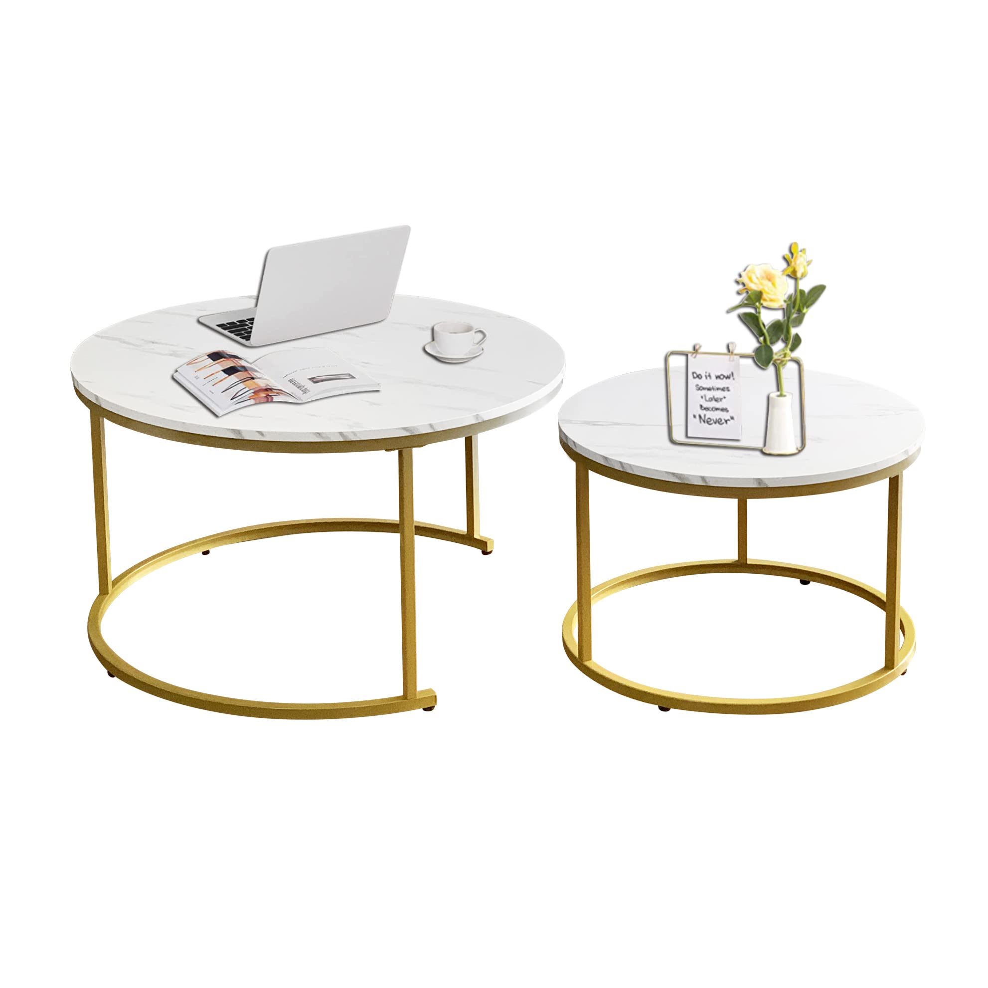 AT-VALY 2-Piece Round Nesting Coffee Table Set - 31.5