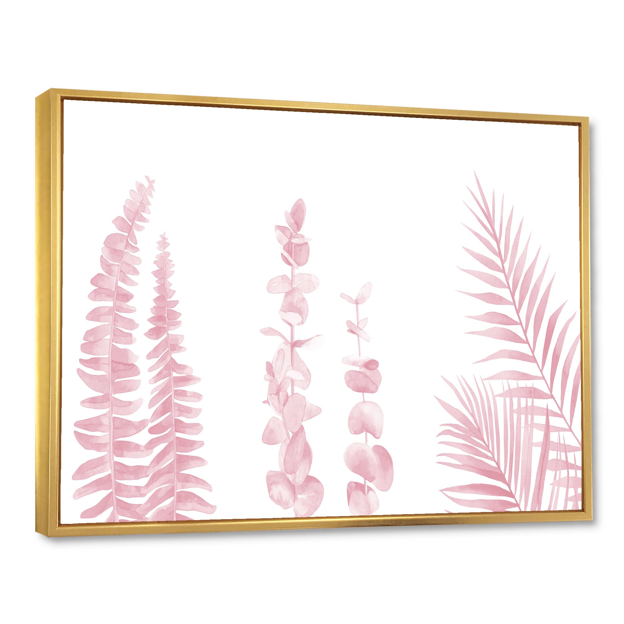 DesignQ Blush Pink Eucalyptus and Palm Branches Framed Canvas Wall Art Print - Shabby Chic Home Decor for Living Room, Bedroom & Office