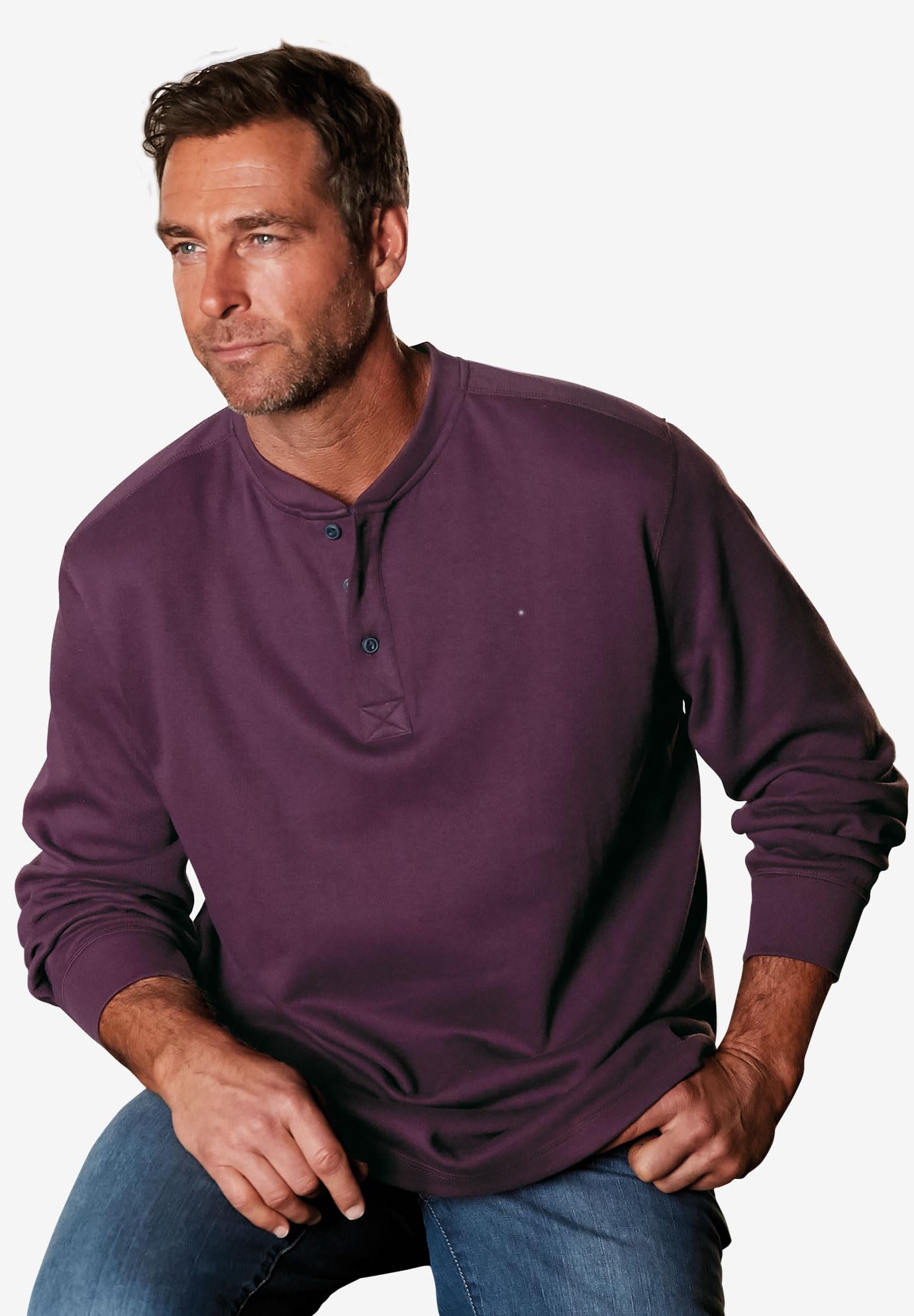 Kingsize Men's Big & Tall Ribbed Knit Henley Shirt - Comfortable Casual Long Sleeve Pullover for Plus Size Men | Perfect for Everyday Wear, Outdoor Activities & Relaxing at Home