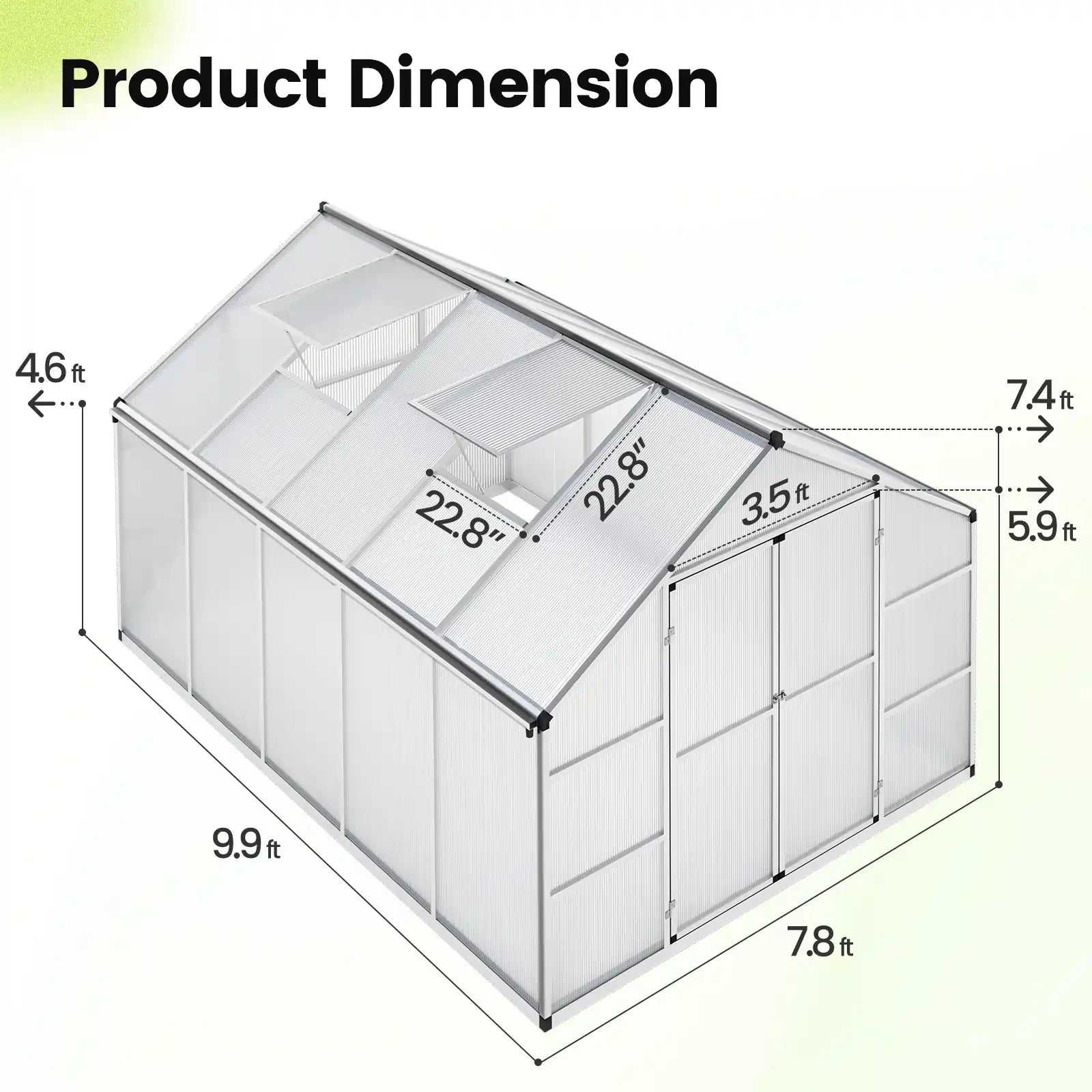 Premium Walk-in Polycarbonate Greenhouse Kit - 6'x8' Sturdy & Weatherproof Backyard Garden Greenhouse for Year-Round Planting | Perfect for Vegetables, Flowers & Seed Starting
