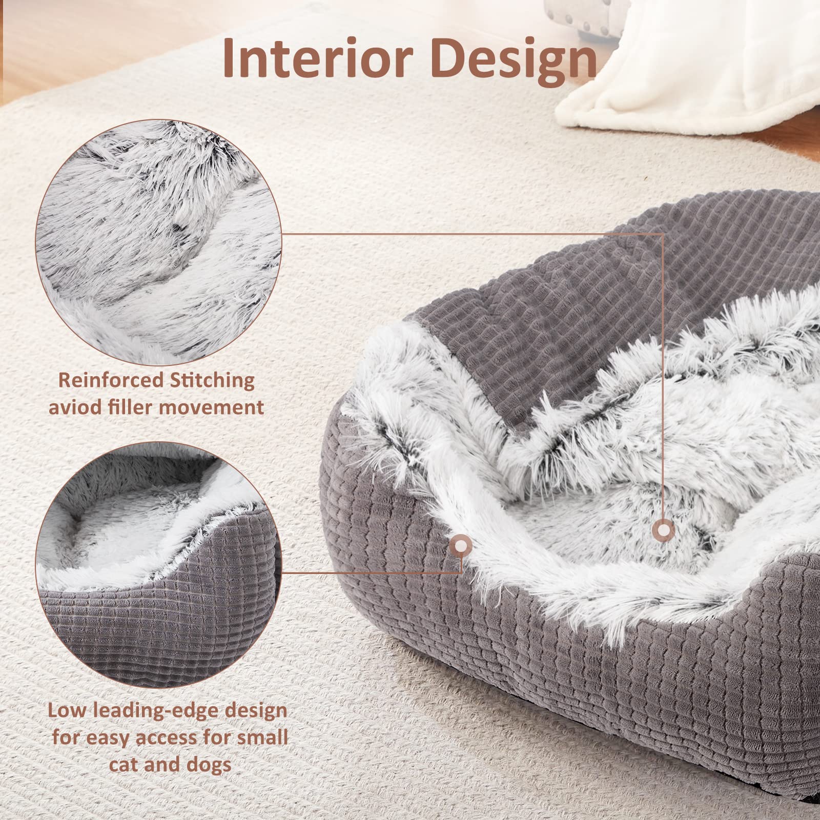 MIXJOY Orthopedic Dog Bed for Small Dogs & Cats - 20 Inch Gray Hooded Cave Pet Bed with Removable Washable Blanket - Warm Cozy Puppy Bed for Indoor Pets - Perfect for Crate, Kennel, or Living Room Use