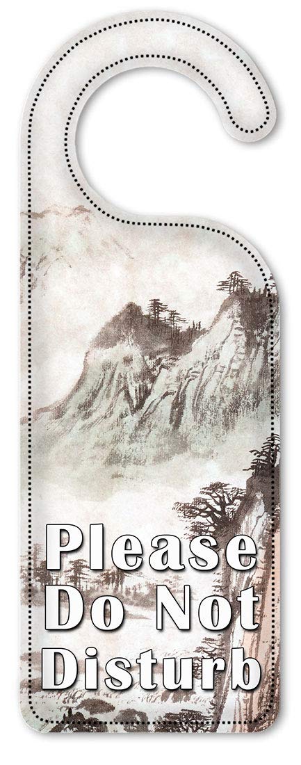 Artistic Do Not Disturb Door Hanger Sign - Black & White Mountain Painting Wall Decor for Bedroom, Hotel & Office Privacy