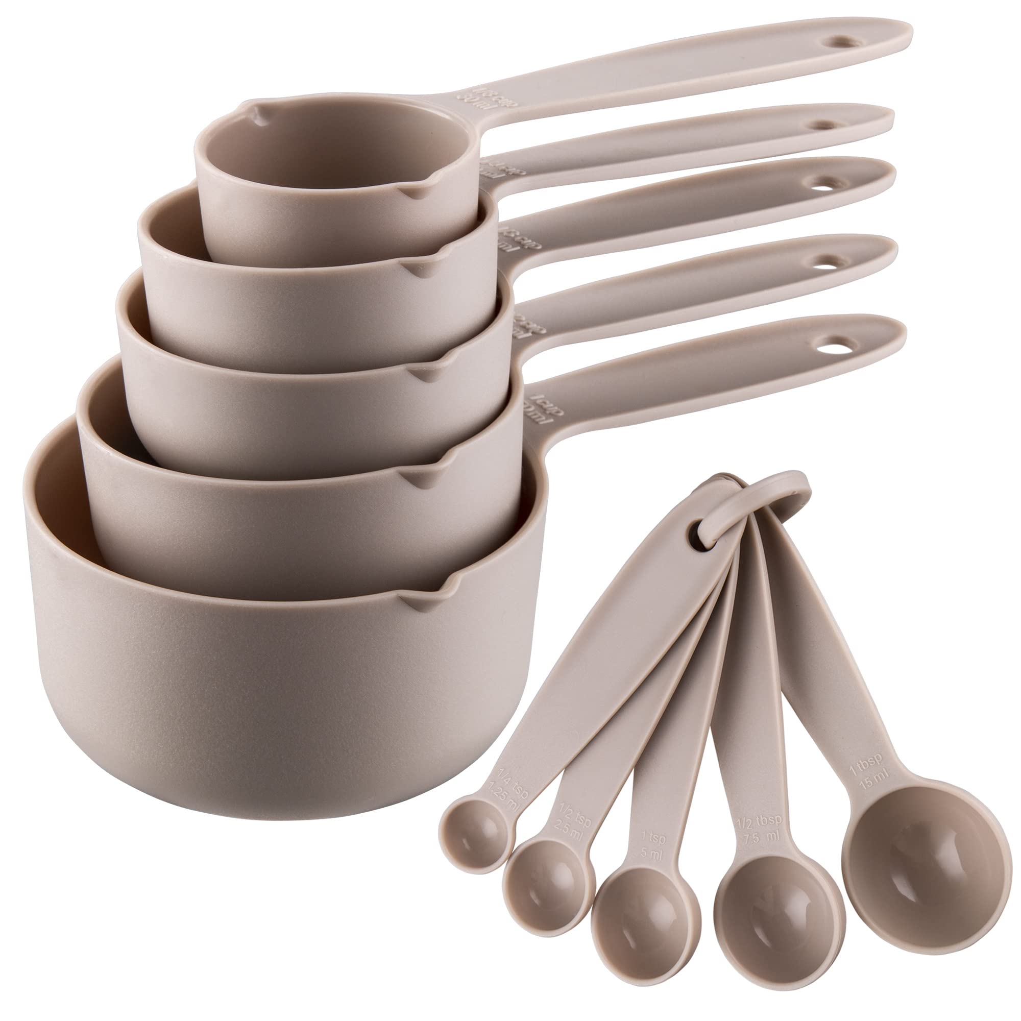 Smithcraft 10-Piece Plastic Measuring Cups and Spoons Set - 5 Dry Measuring Cups & 5 Measuring Spoons for Baking, Cooking, and Kitchen - Perfect for Measuring Flour, Sugar, Spices (Khaki)