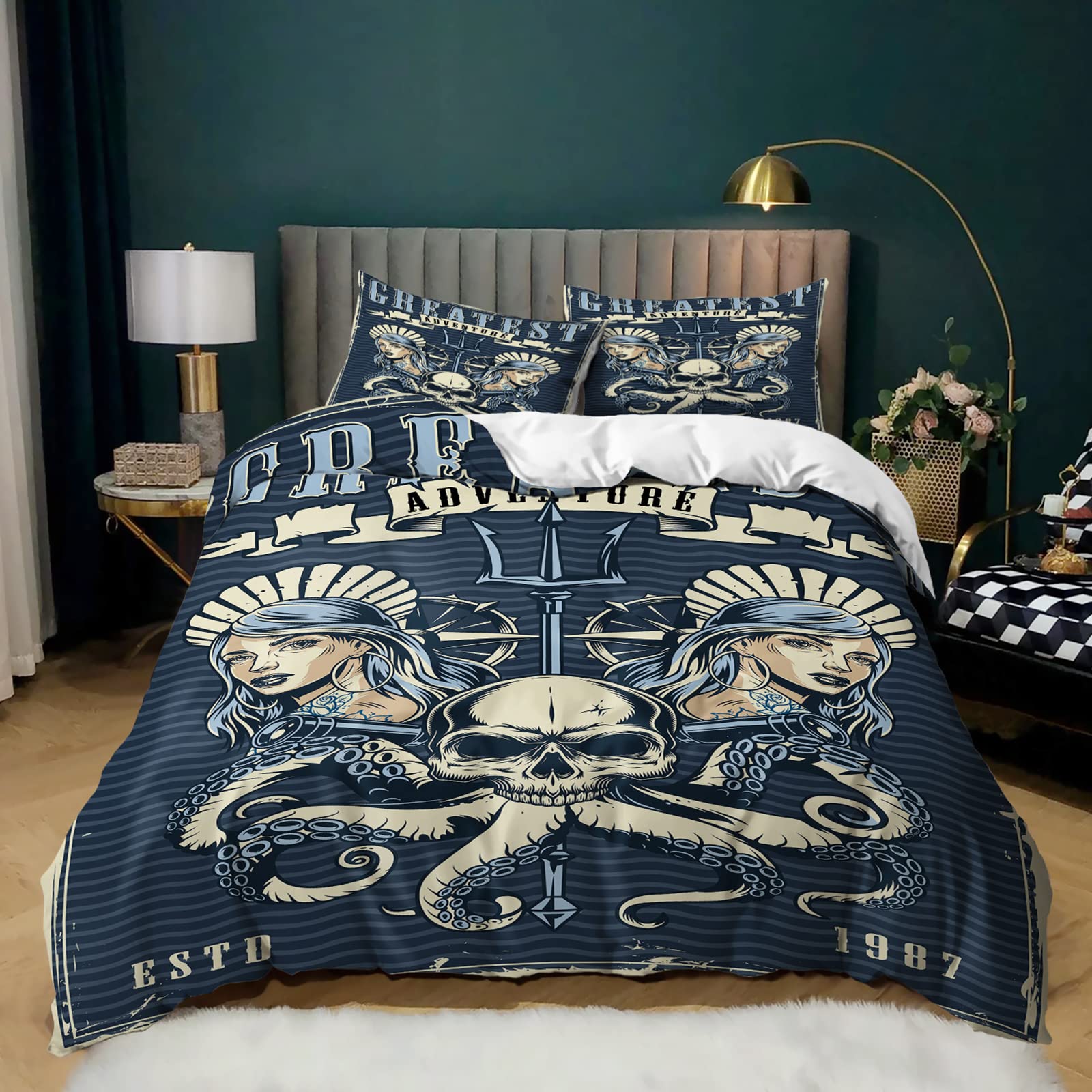 **AILONEN Nautical Anchor Duvet Cover Set - Twin Size Ocean Theme Bedding for Boys, Girls & Kids | Sea World Comforter Cover with 3 Pillow Shams & Zipper Closure | Perfect for Coastal, Beach & Nautical Bedroom Decor**