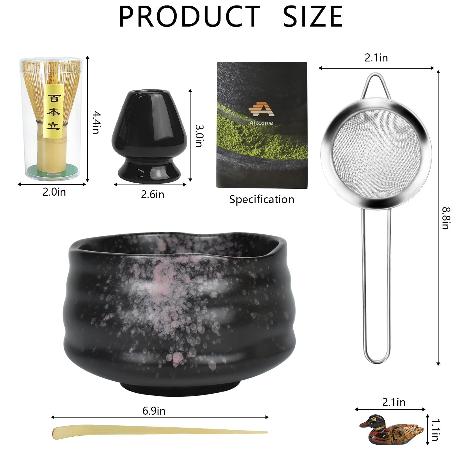 Premium Japanese Matcha Tea Ceremony Set - Traditional Matcha Bowl, Bamboo Whisk, Scoop & Strainer - Complete Kit for Authentic Usucha, Koicha & Matcha Latte Preparation - Perfect for Home Tea Rituals, Zen Meditation & Gift Giving (Black)