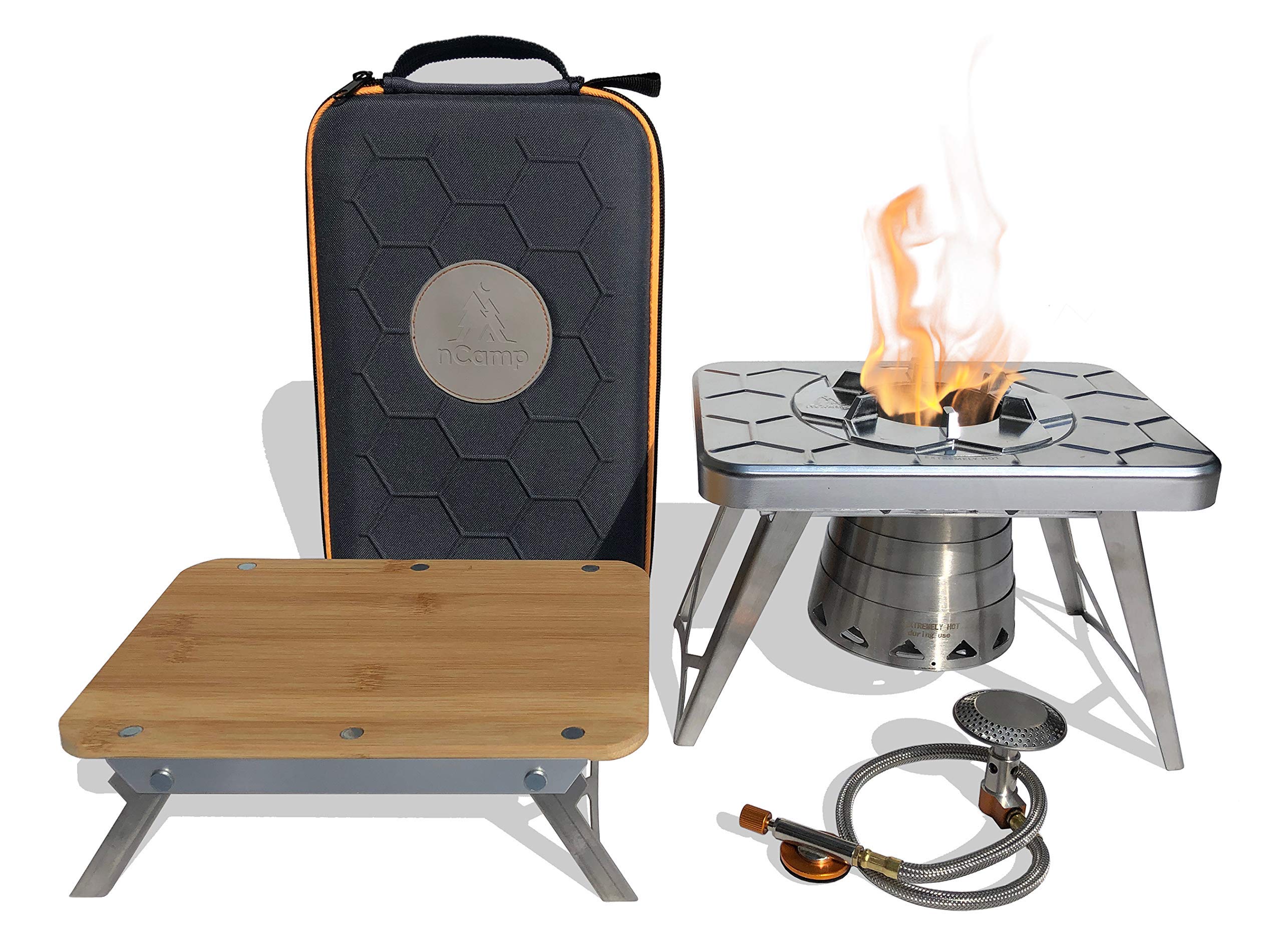 nCamp 4-Piece Portable Camping Cookware Set - Compact Outdoor Cooking Stove with Prep Surface & Carrying Case - Perfect for Hiking, Backpacking & Picnics