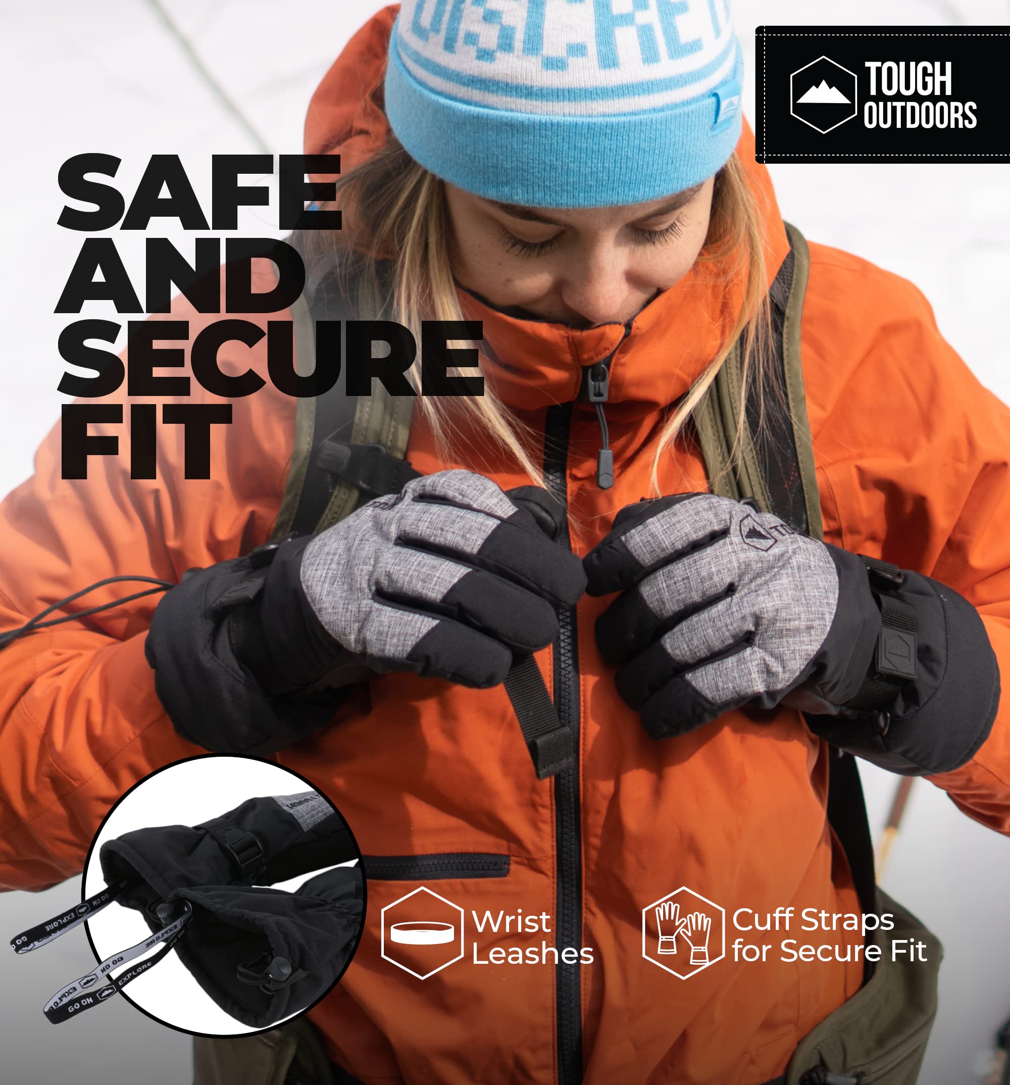 **Tough Outdoors Snow Gloves for Men & Women - Waterproof, Insulated Ski & Snowboard Gloves for Cold Weather - Perfect for Skiing, Snowboarding & Winter Outdoor Activities**
