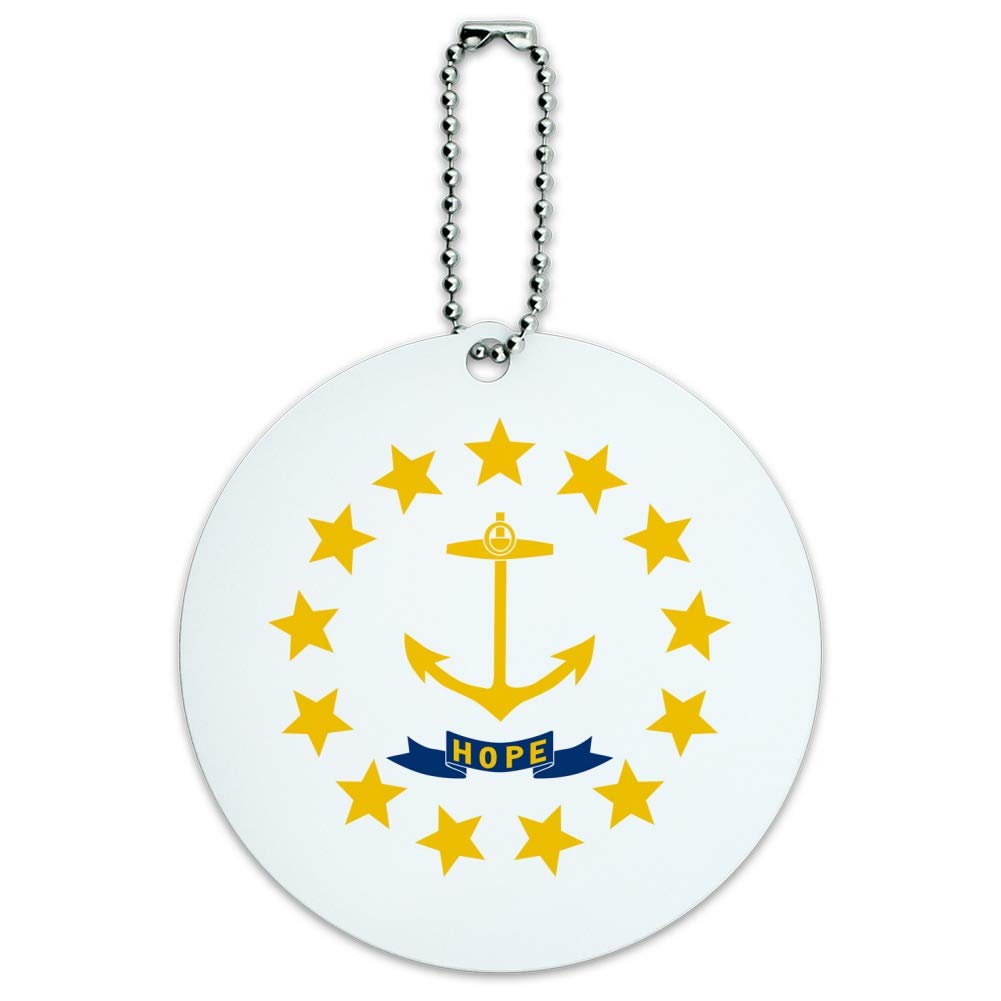 Rhode Island State Flag Round Luggage ID Tag - Durable Suitcase Identification Card for Carry-On Bags - Perfect for Travel, Business Trips & Vacation Identification