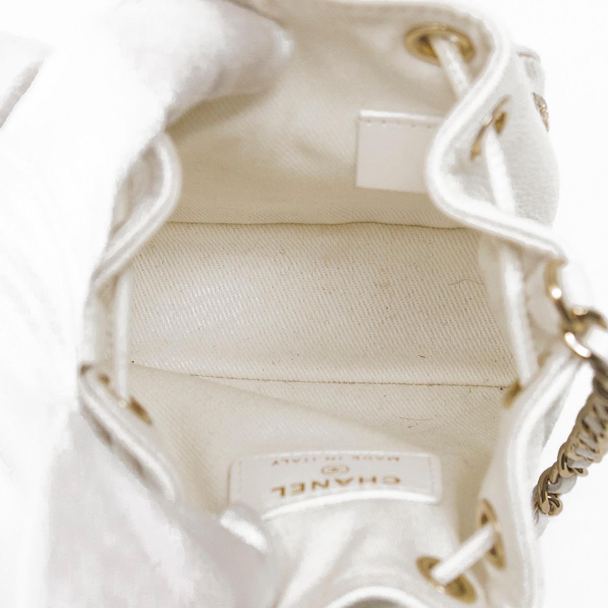 Chanel White Mini Pocket Bucket Bag - Luxury Crossbody Handbag for Women | Perfect for Date Night, Shopping & Travel