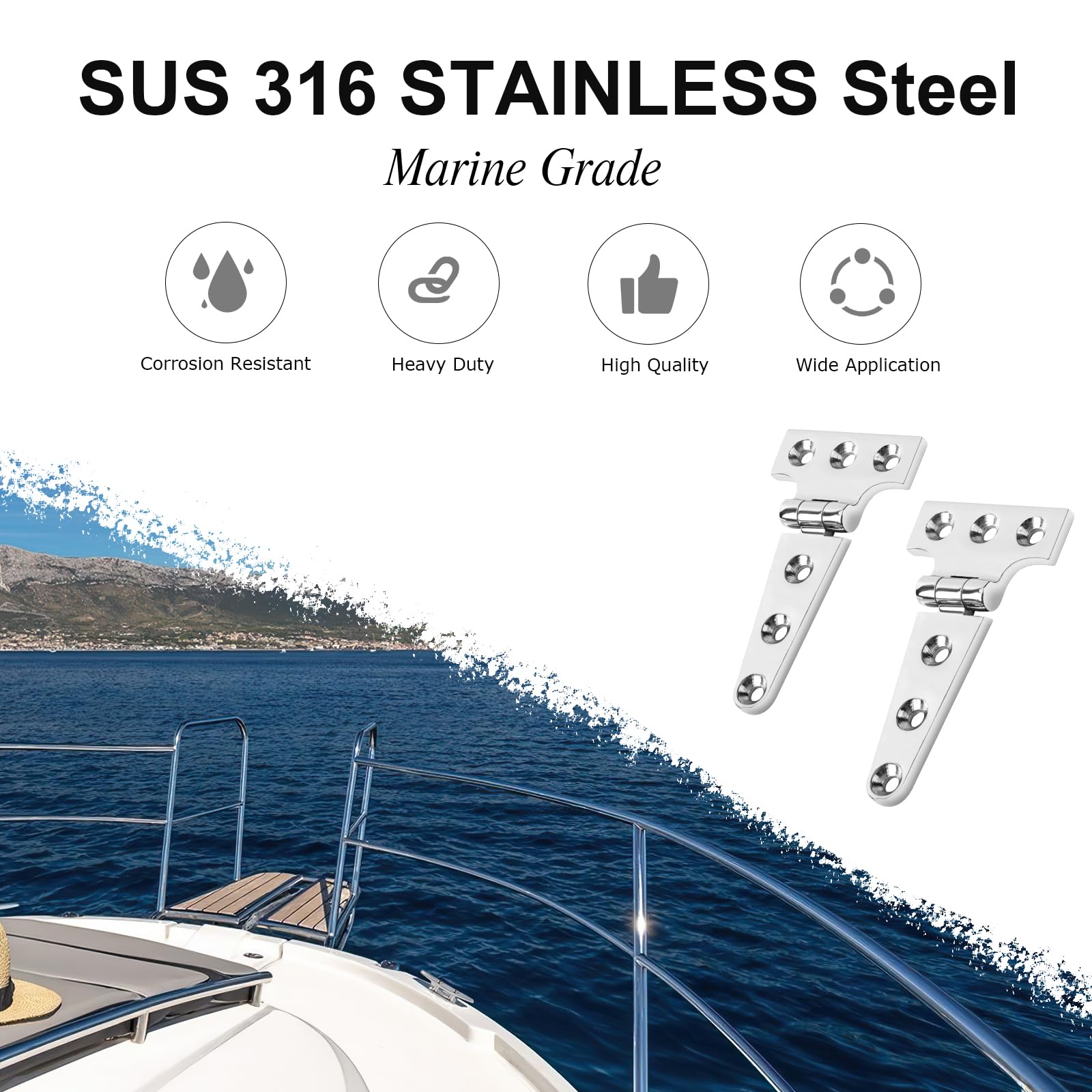 CHANGE MOORE 316 Stainless Steel Marine Grade Boat Hatch Hinge - Heavy Duty T Hinges for Cabinets & Doors with Screws - Ideal for Boats, RVs, and Outdoor Furniture