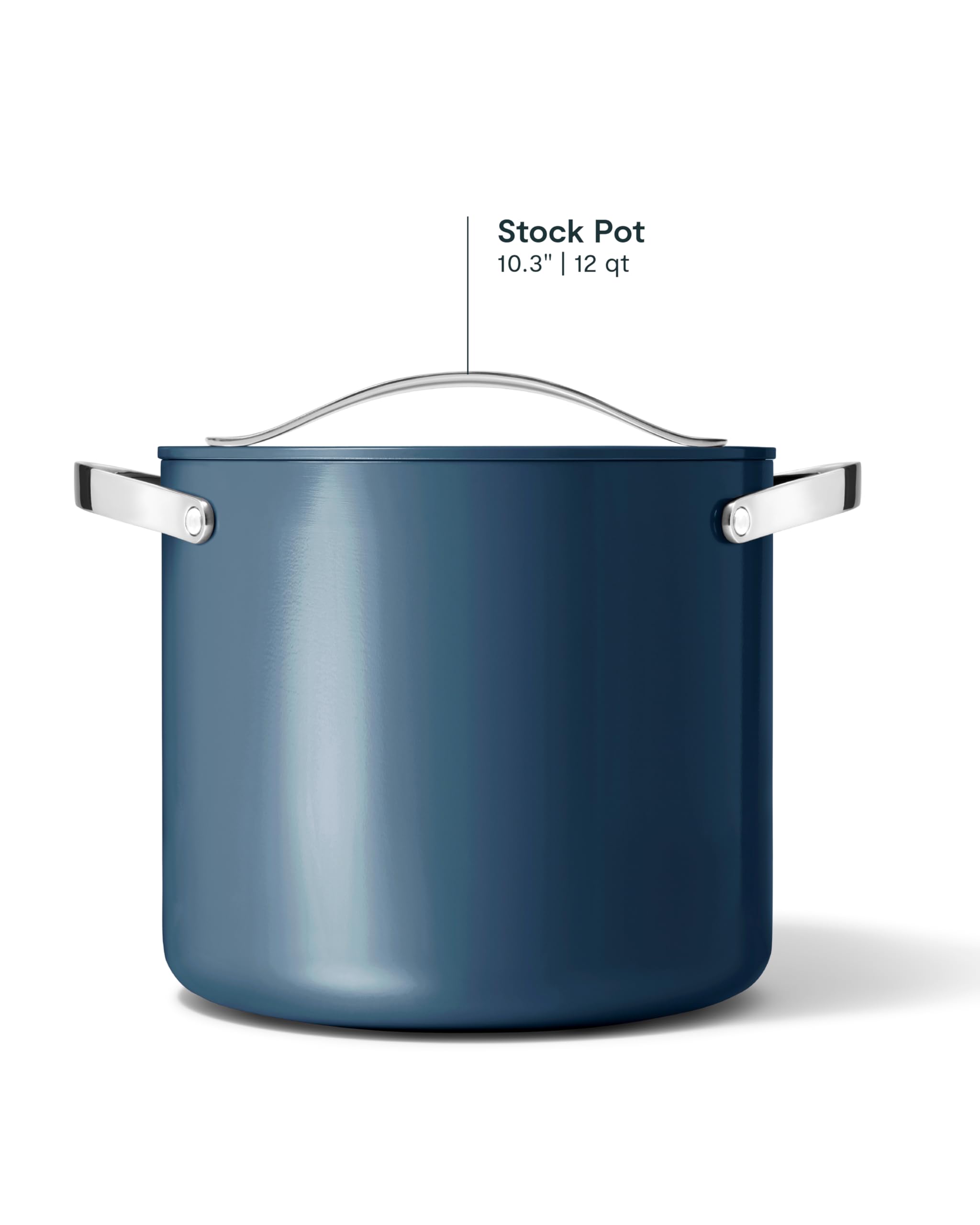Caraway 12 Qt Ceramic Coated Stock Pot with Lid - PFAS-Free Non-Toxic Cookware - Large Capacity Cooking Pot for Soups, Stews & Family Meals - Navy Blue