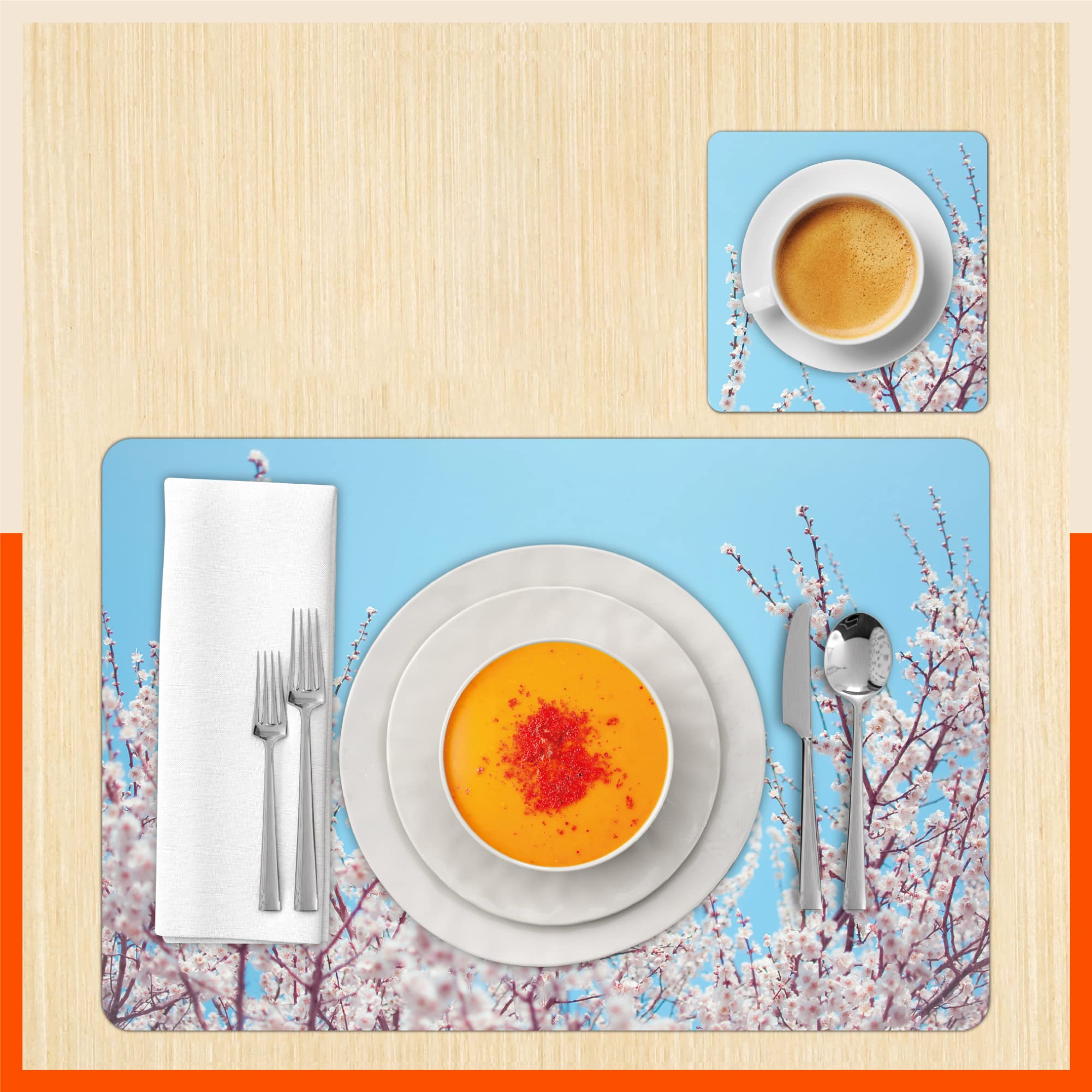 Premium Table Mats Set of 6 - 45cm x 30cm Heat-Resistant PVC Placemats & Coasters for Dining Table | Waterproof, Washable & Durable | Perfect for Home, Restaurant, Office & Outdoor Use (Alder Design)