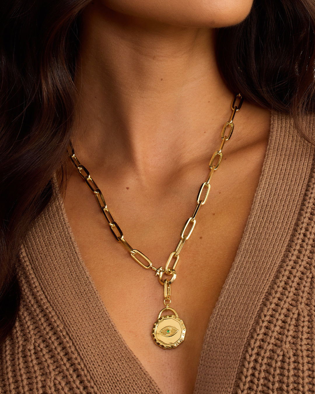 Evil Eye Coin Statement Charm Necklace - Protection Pendant for Women & Men - Perfect for Everyday Wear, Gifts & Spiritual Jewelry