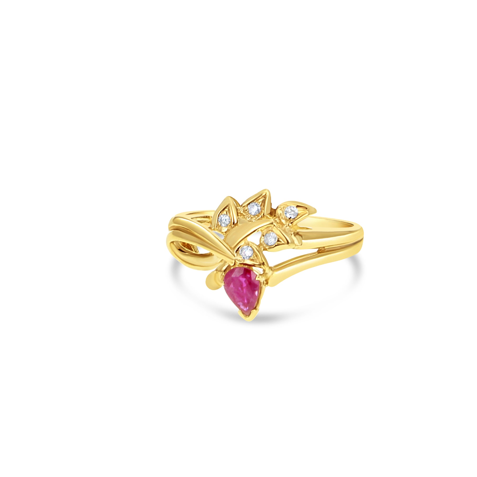 14K Yellow Gold Pear-Shaped Ruby and Diamond Ring - Elegant Jewelry for Engagement, Anniversary & Special Occasions