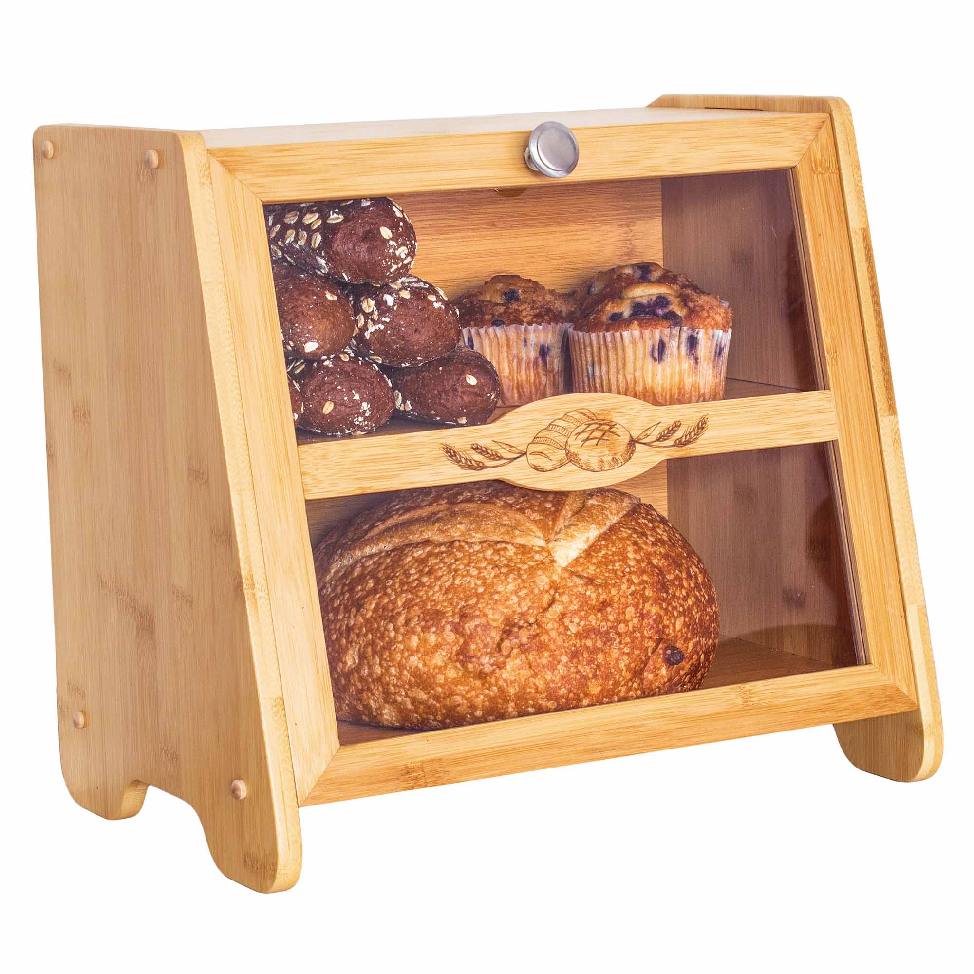 Farmhouse Bread Box - Rustic Wooden Bread Storage Container for Kitchen Countertop | Perfect for Storing Bread, Buns, and Pastries | Farmhouse Decor for Home & Kitchen