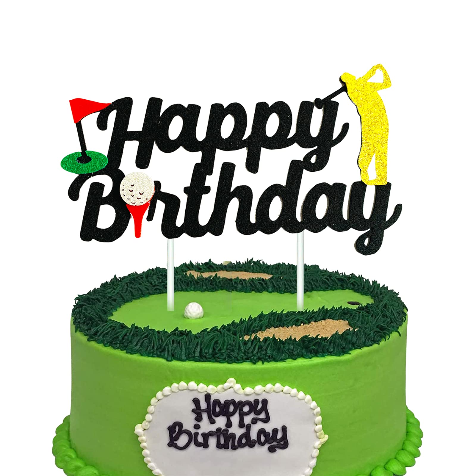 Golf Cake Topper - Black & Gold Golf Ball Birthday Party Decorations for Men, Women & Kids - Double Sided Glitter Sports Theme Cake Decor - Perfect for Golf Themed Birthday Parties, Retirement Celebrations & Sports Events