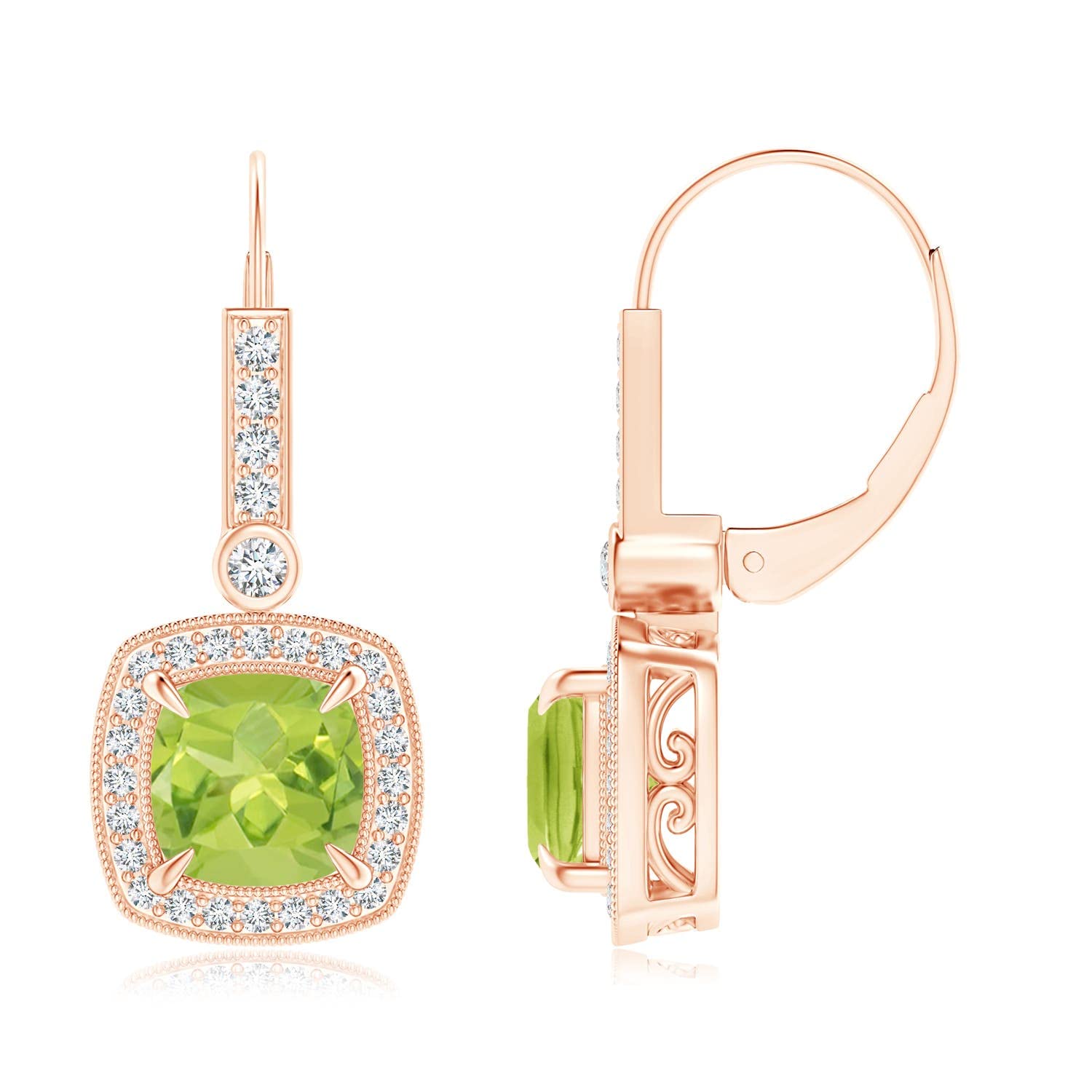 Natural Peridot Halo Earrings for Women - 14K Solid Gold/Platinum August Birthstone Jewelry | Elegant Gift for Her, Birthday, Wedding, Anniversary | Perfect for Formal Events & Everyday Wear