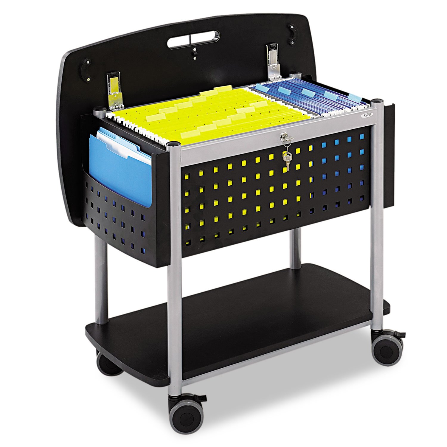 Safco Scoot Mobile File Cart with Work Surface - Letter & Legal-Size Hanging Folder Organizer, Locking Lid & Key Included - Perfect for Office Storage & Document Organization