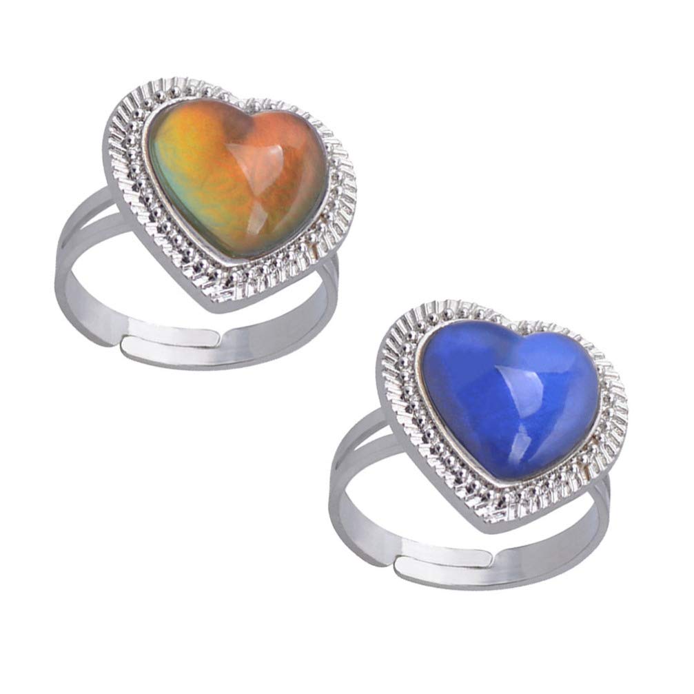Amosfun 4PCS Heart Shape Adjustable Mood Rings for Women, Girls, Boys & Kids - Color Changing Fashion Jewelry for Parties, Gifts & Everyday Wear