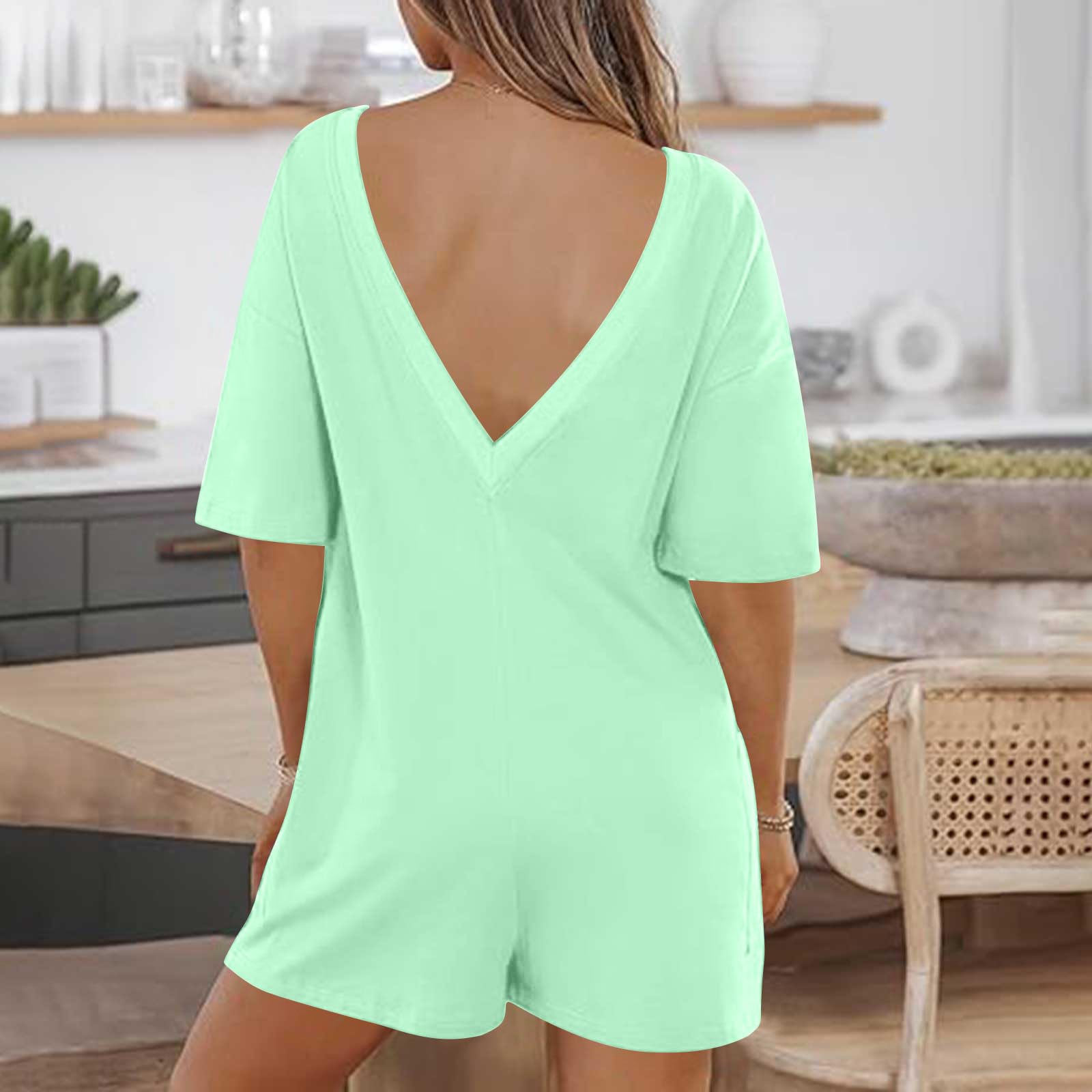 SHOPESSA Women's Plus Size Short Sleeve Jumpsuit with Pockets - Loose Flowy Summer Romper for Casual Outings, Beach Wear & Vacation Outfits