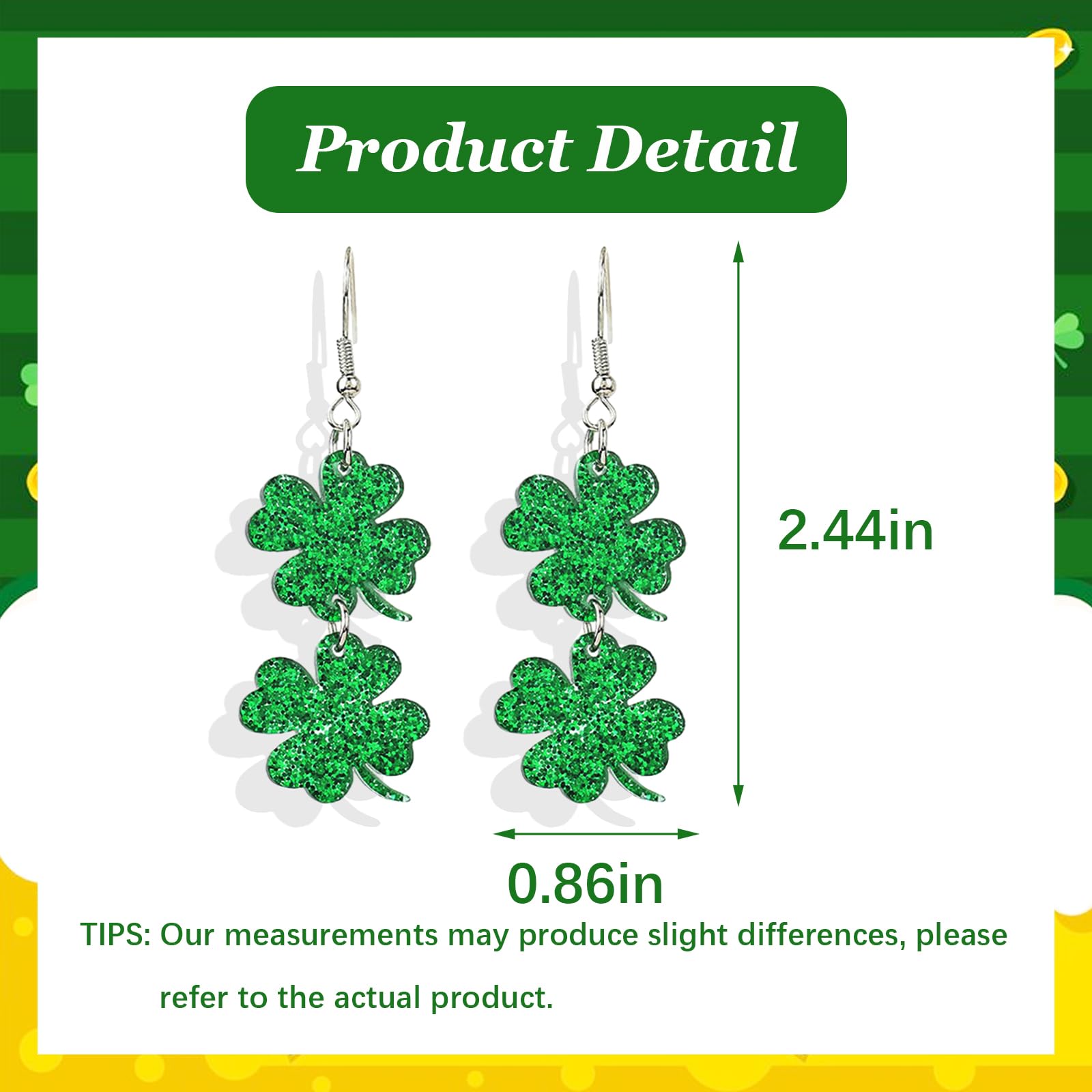**Lucky Green Shamrock Earrings for Women - Irish Four Leaf Clover Dangle Earrings - St. Patrick's Day Accessories for Outfits & Shirts**    *Perfect for St. Patrick's Day Parties, Irish-Themed Events, and Festive Holiday Outfits!*