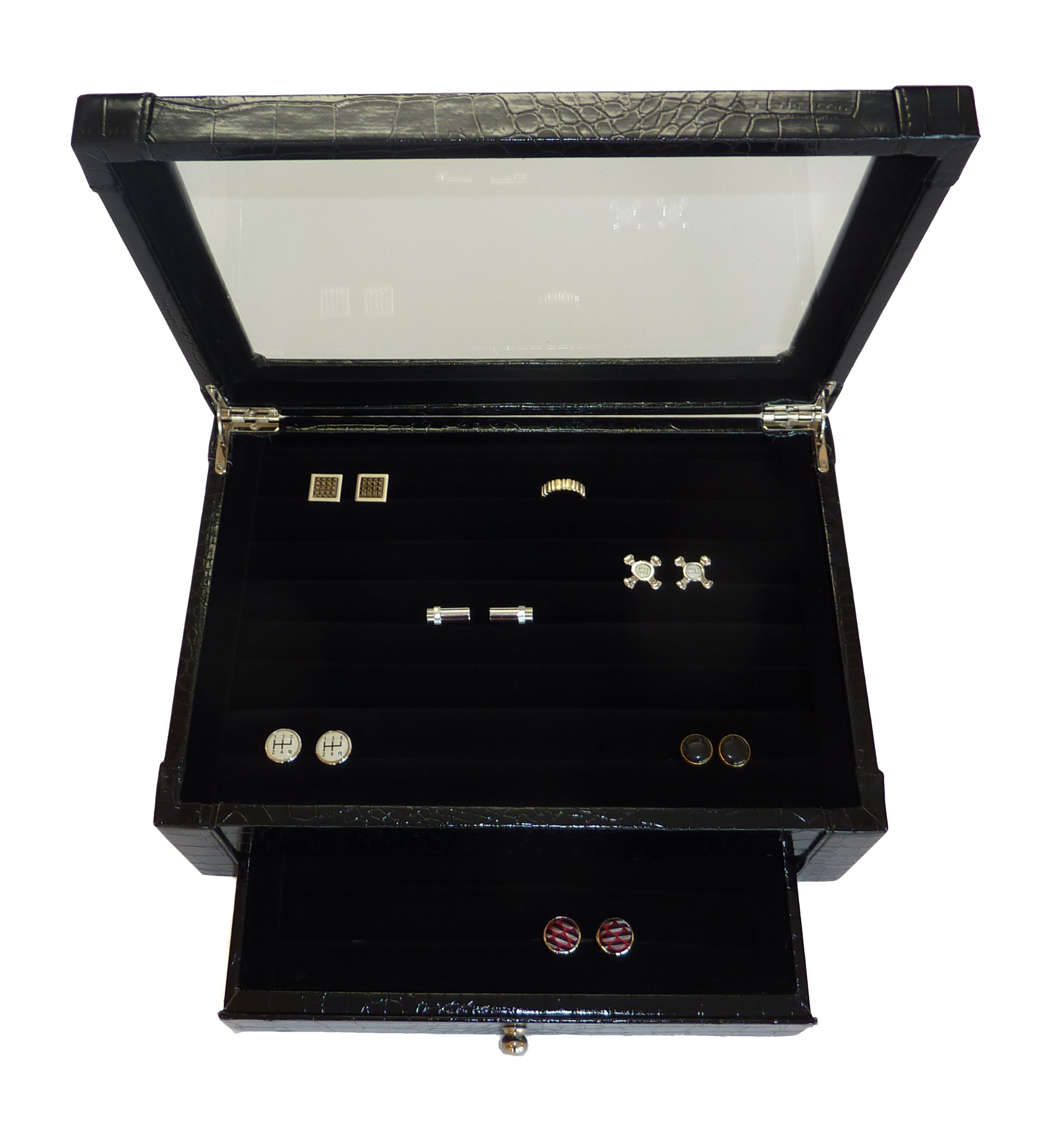 Black Leatherette Jewelry Box - Cufflink & Ring Storage Organizer for Men | Premium Jewelry Case with Velvet Lining | Perfect Father's Day Gift for Watch, Ring, and Cufflink Organization | Home Office & Travel Jewelry Storage Solution