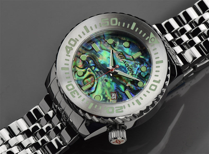 ARAGON Divemaster EVO 45mm Men's Dive Watch with Genuine Abalone Shell Dial - Waterproof Luxury Sports Watch for Scuba Diving, Snorkeling & Outdoor Adventures