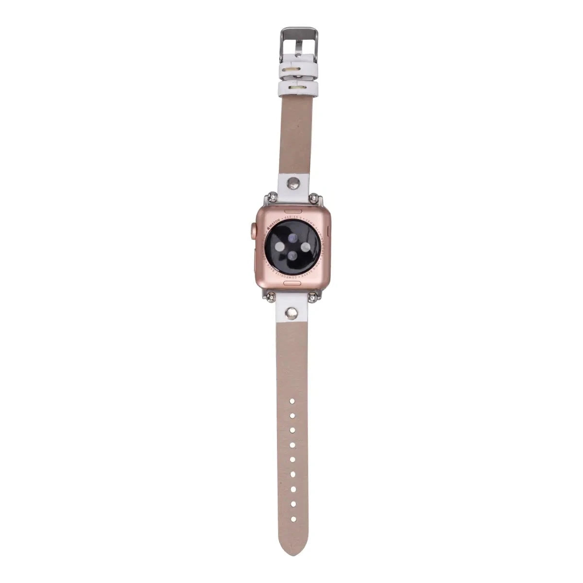 Slim White Leather Apple Watch Band with Silver Rivet - Stylish & Durable Replacement Strap for Workouts, Office & Everyday Wear