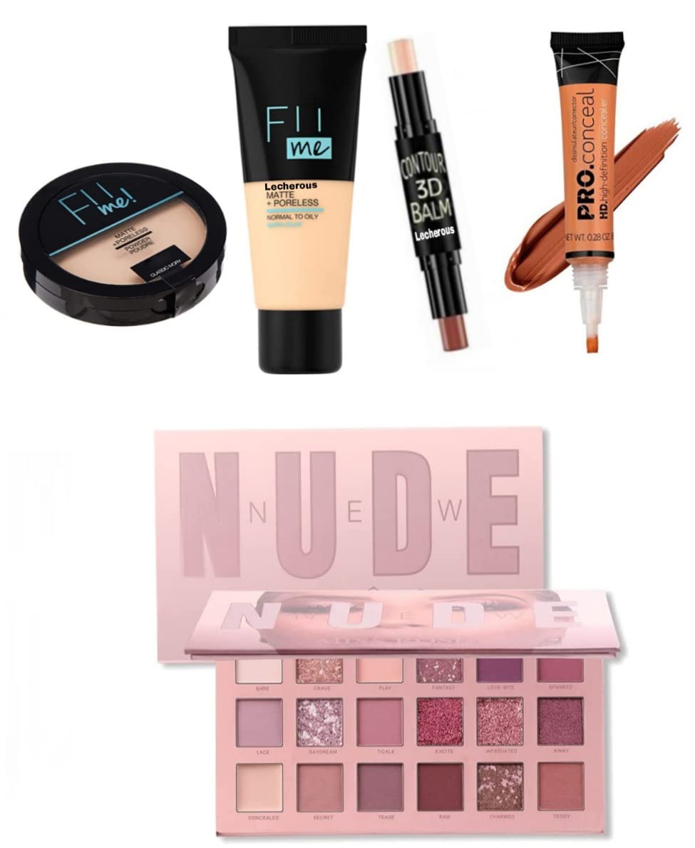 Fit Me Pore-less Oil Control Compact Powder & Matte Liquid Foundation - 18 Color Eyeshadow Palette - Natural Finish Makeup Kit for Oily Skin | Daily Wear, Party & Professional Makeup Looks