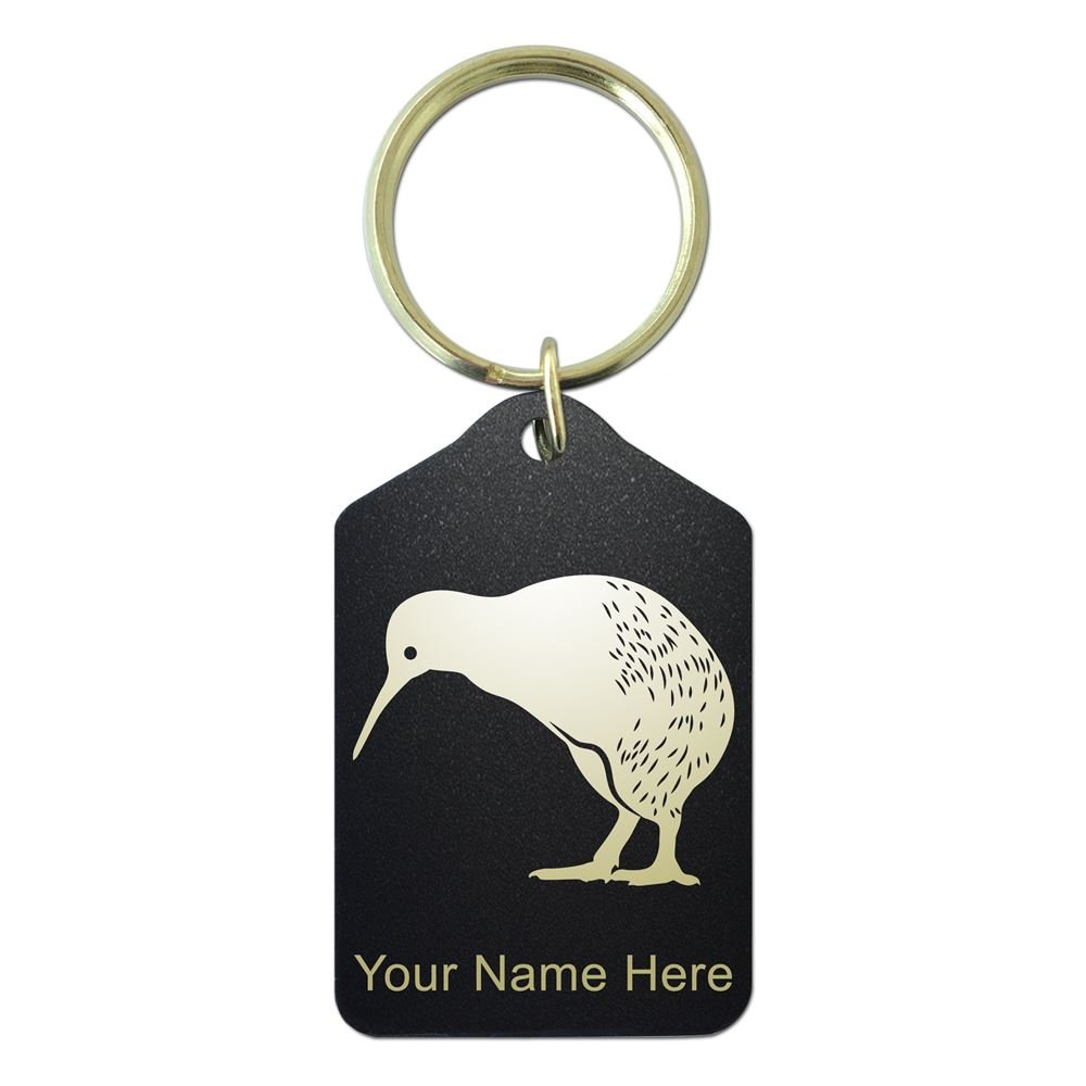 Custom Engraved Kiwi Bird Keychain - Black Metal Key Ring for Gifts, Travel & Everyday Use