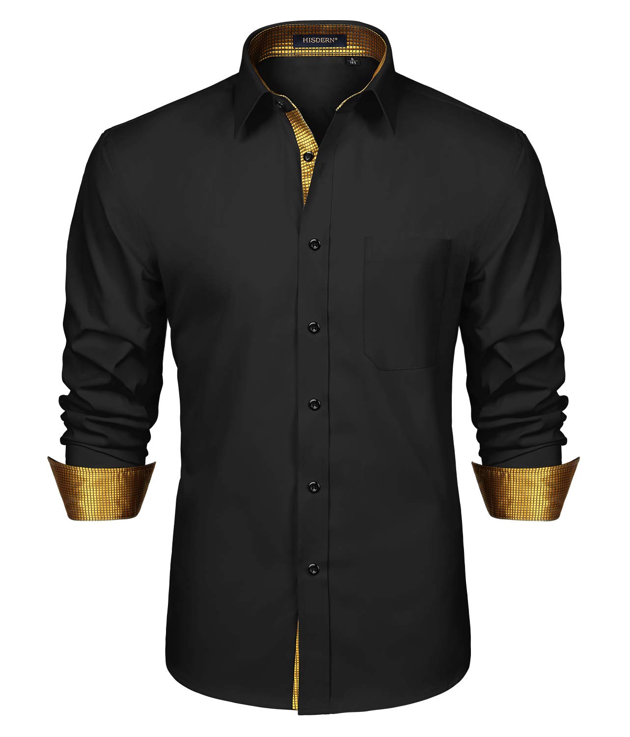 HISDERN Men's Contrast Inner Casual & Formal Button Down Dress Shirt - Long Sleeve Printed Regular Fit Shirt for Office, Party & Daily Wear