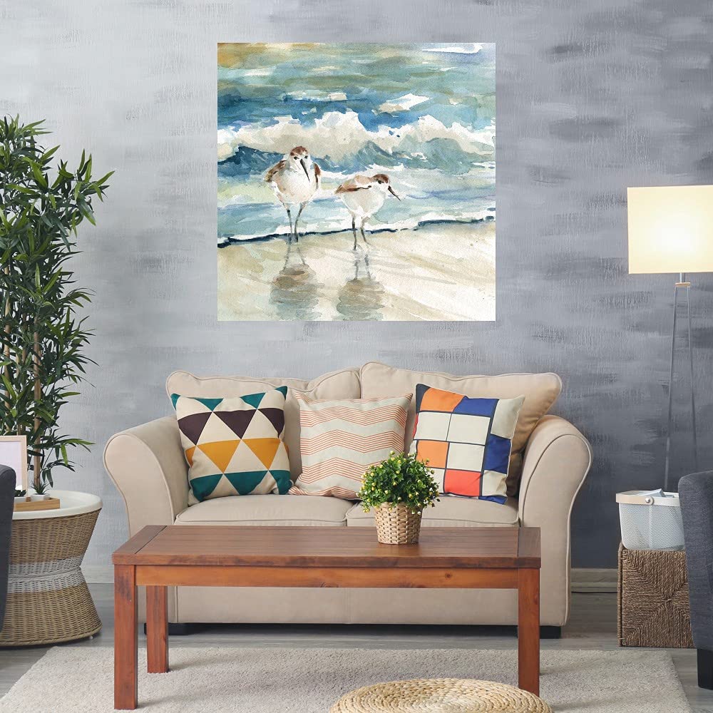 Hand-Painted Beach Birds Canvas Wall Art by Carol Robinson - 22x22 Inch Ready to Hang Coastal Decor for Living Room, Bedroom, Bathroom & Office - Perfect for Beach House, Coastal Theme & Nature-Inspired Interiors