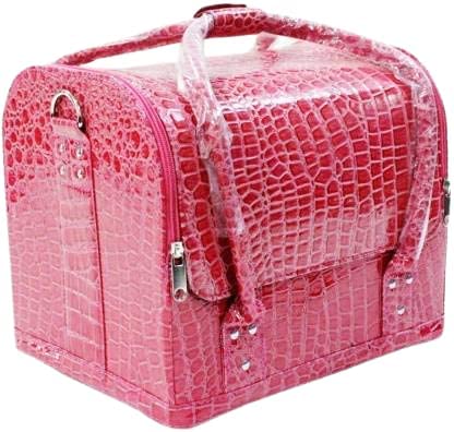 Qtavia Pink Leather Makeup Case & Vanity Box - Multi-Compartment Cosmetic Organizer for Travel, Home & Salon Use - Perfect for Makeup Brushes, Jewelry & Skincare Storage