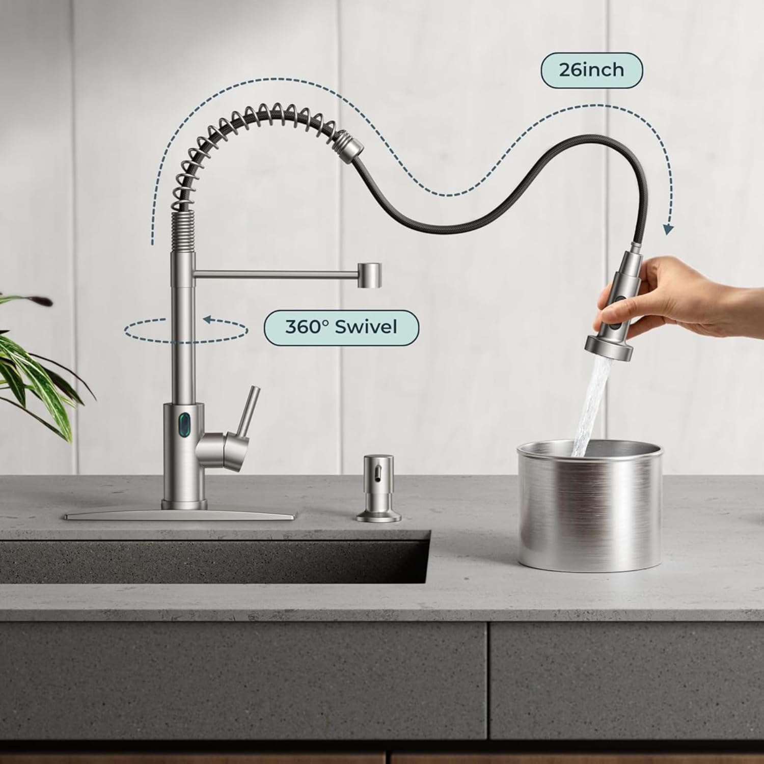Smart Motion Sensor Touchless Kitchen Faucet with 3-Mode Pull Down Sprayer - Brushed Nickel, Ceramic Valve, 1 or 3 Hole Installation (17.79