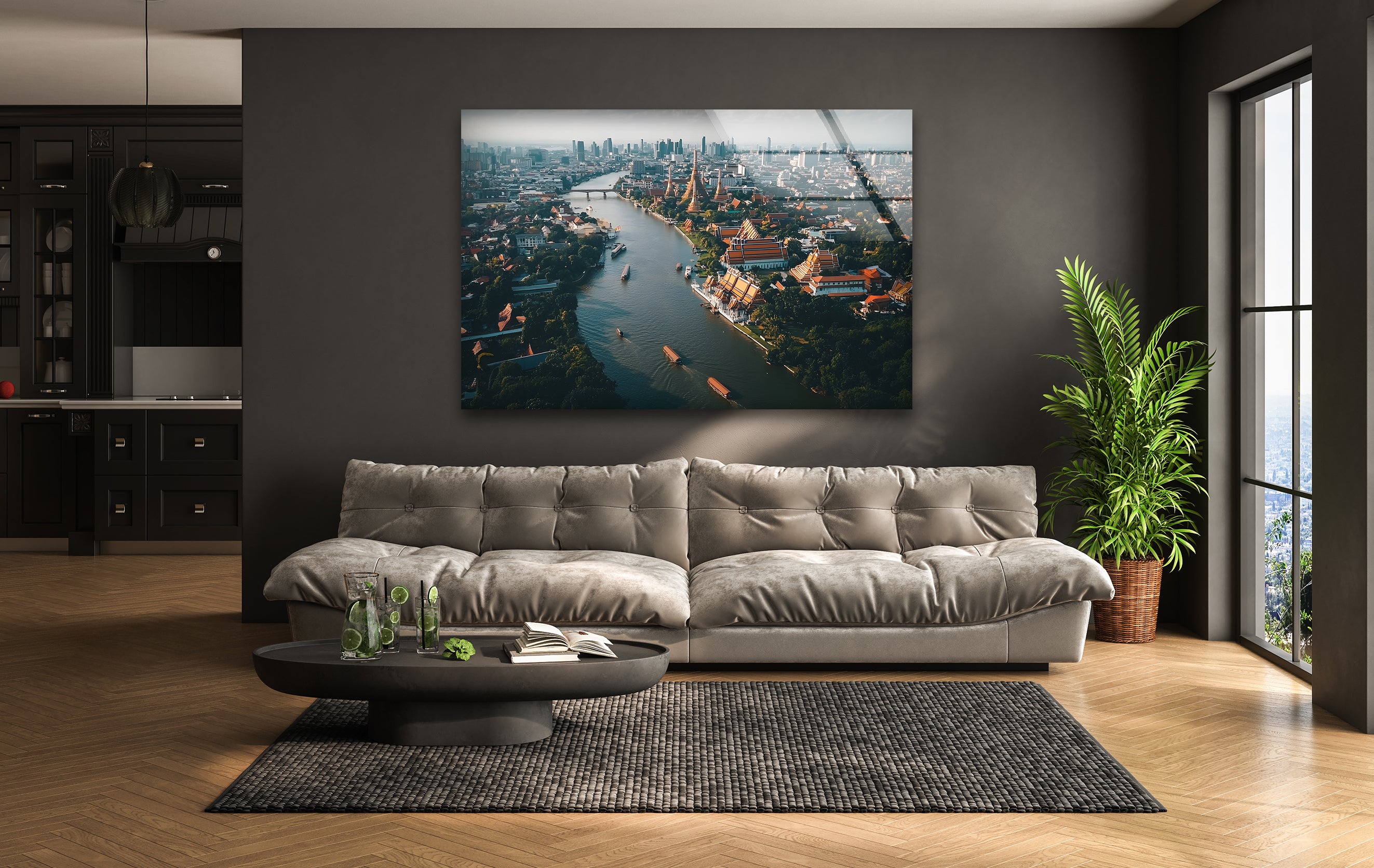 Bangkok Landscape Glass Wall Art - Stunning Thai Cityscape Decor for Living Room, Bedroom & Office - Perfect Modern Home & Office Wall Decor