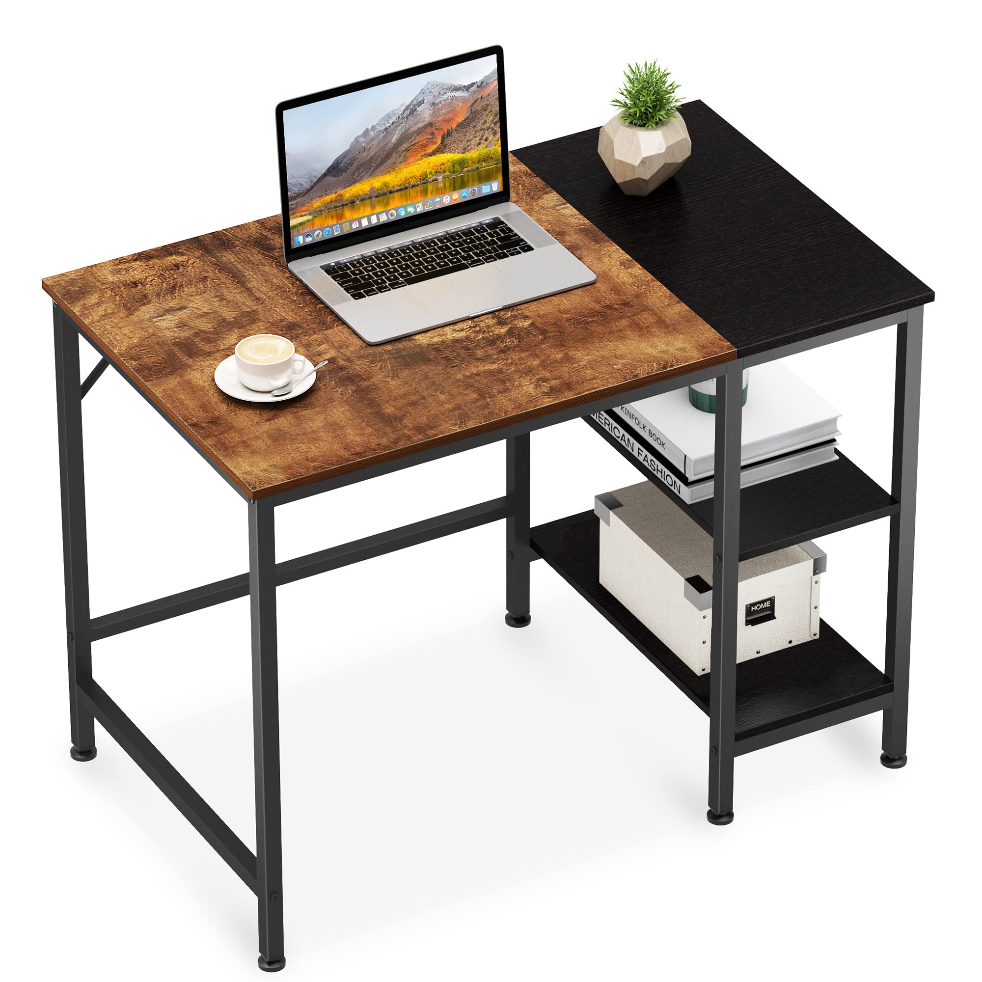 JOISCOPE 40-inch Home Office Computer Desk with Wooden Storage Shelf | 2-Tier Industrial Modern Laptop Table for Small Spaces | Study Writing Desk with Splice Board (Vintage Oak Finish) | Perfect for Home Office, Dorm Room & Workspace Setup