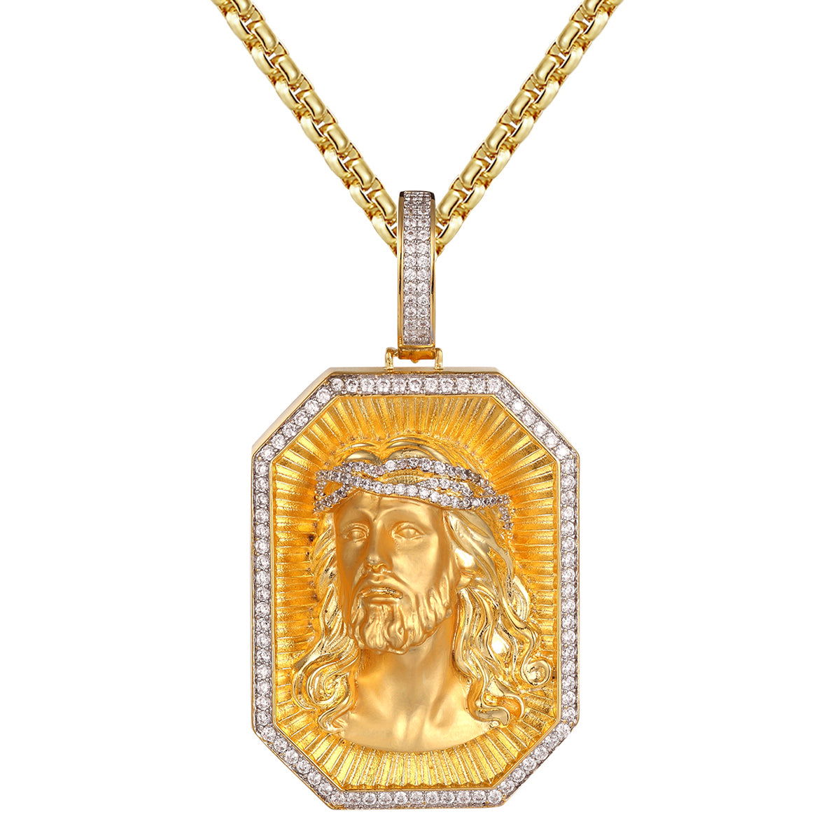 Jesus Face Icy Crown 3D Matte Finish Religious Charm Necklace - Sterling Silver Cross Pendant for Women & Men - Perfect for Church, Baptism, Easter & Daily Faith Jewelry