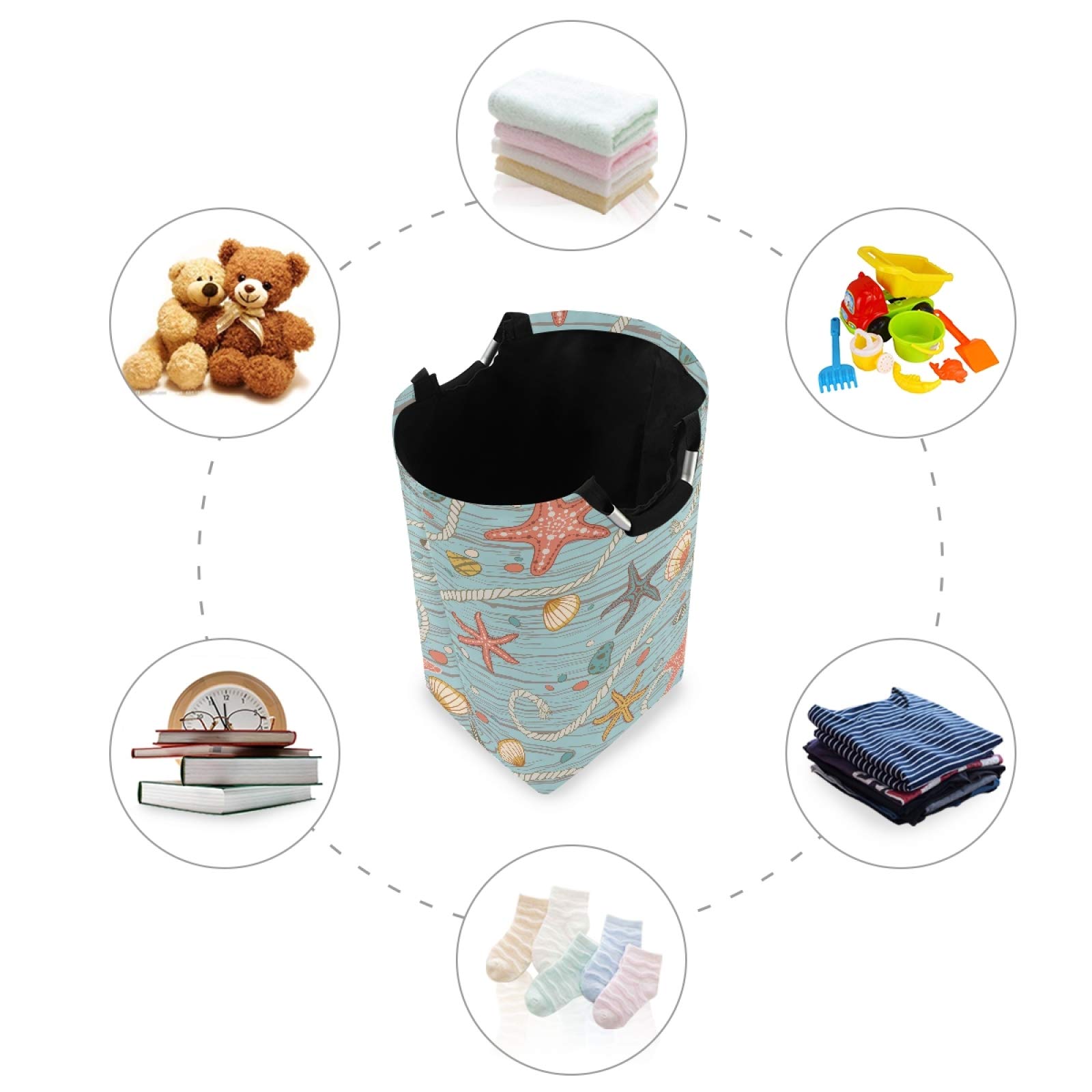 Tarity Large 52L Collapsible Laundry Hamper with Handles - Seastones & Seashells Design Oxford Clothes Storage Bag, Foldable Washing Basket for Bedroom, Bathroom, Closet - Perfect for Laundry Room Organization & Home Storage Solutions